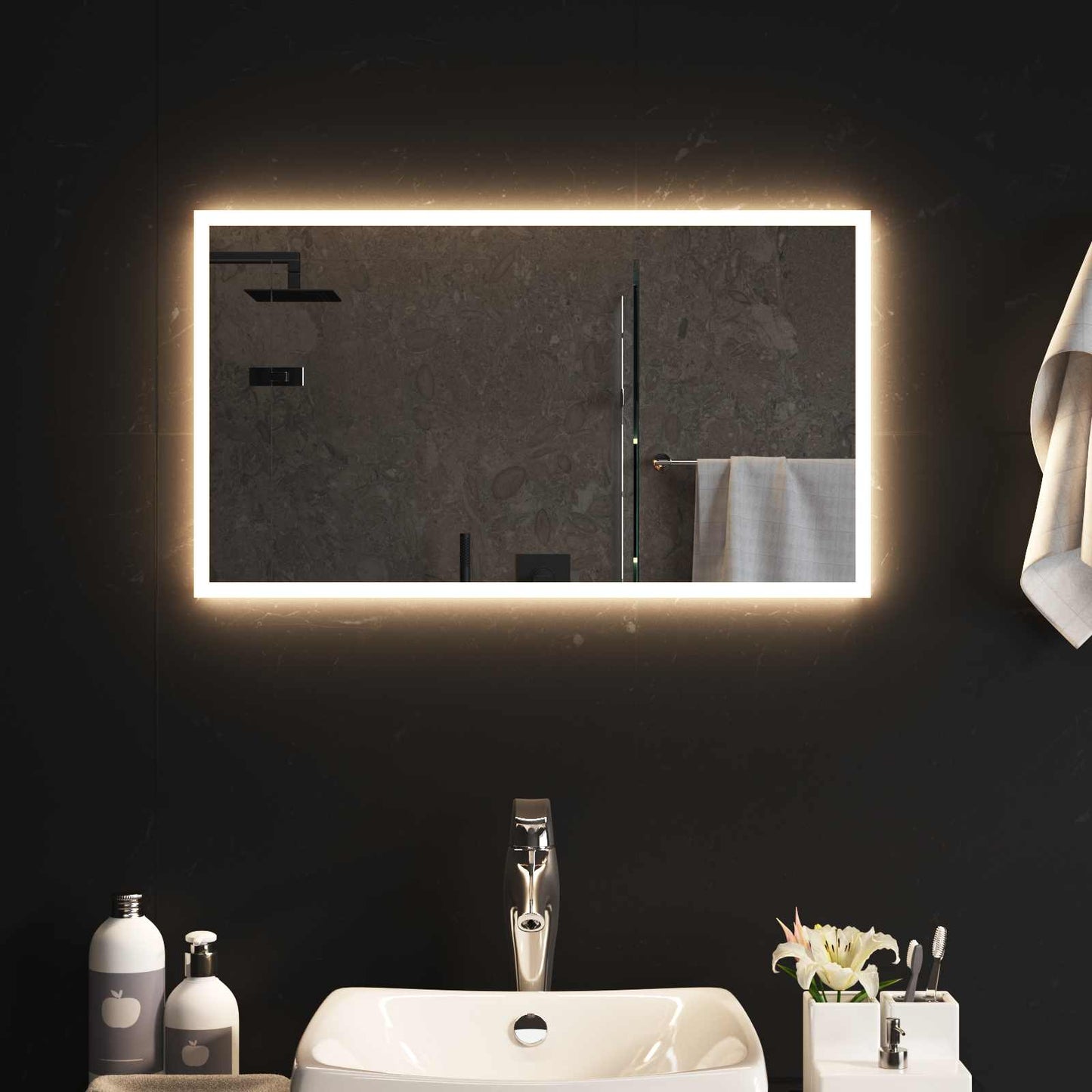 LED Fürdőszoba Tükör tükörrel Átlátszó 70 x 40 cm edzett üveg