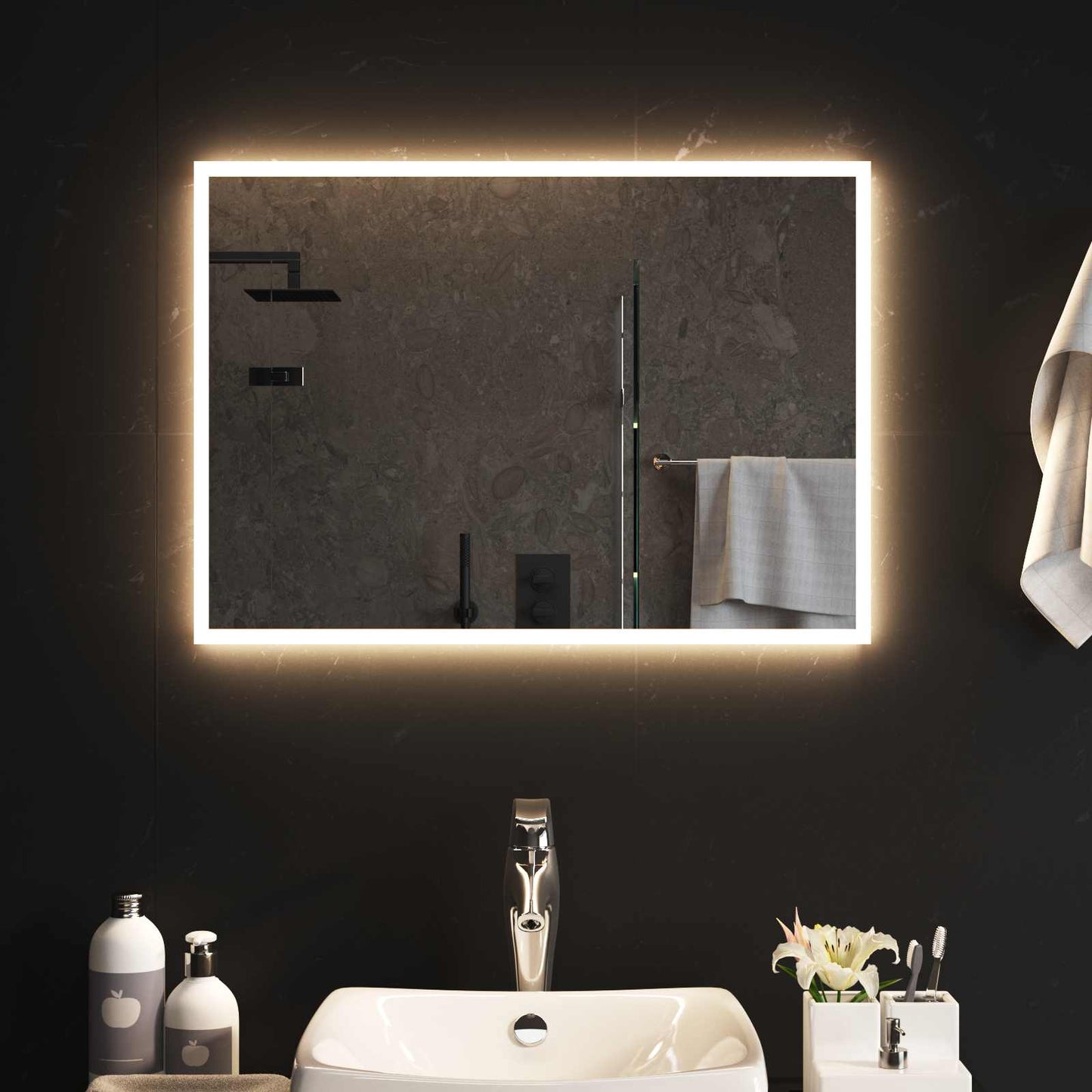 LED Fürdőszoba Tükör tükörrel Átlátszó 70 x 50 cm edzett üveg