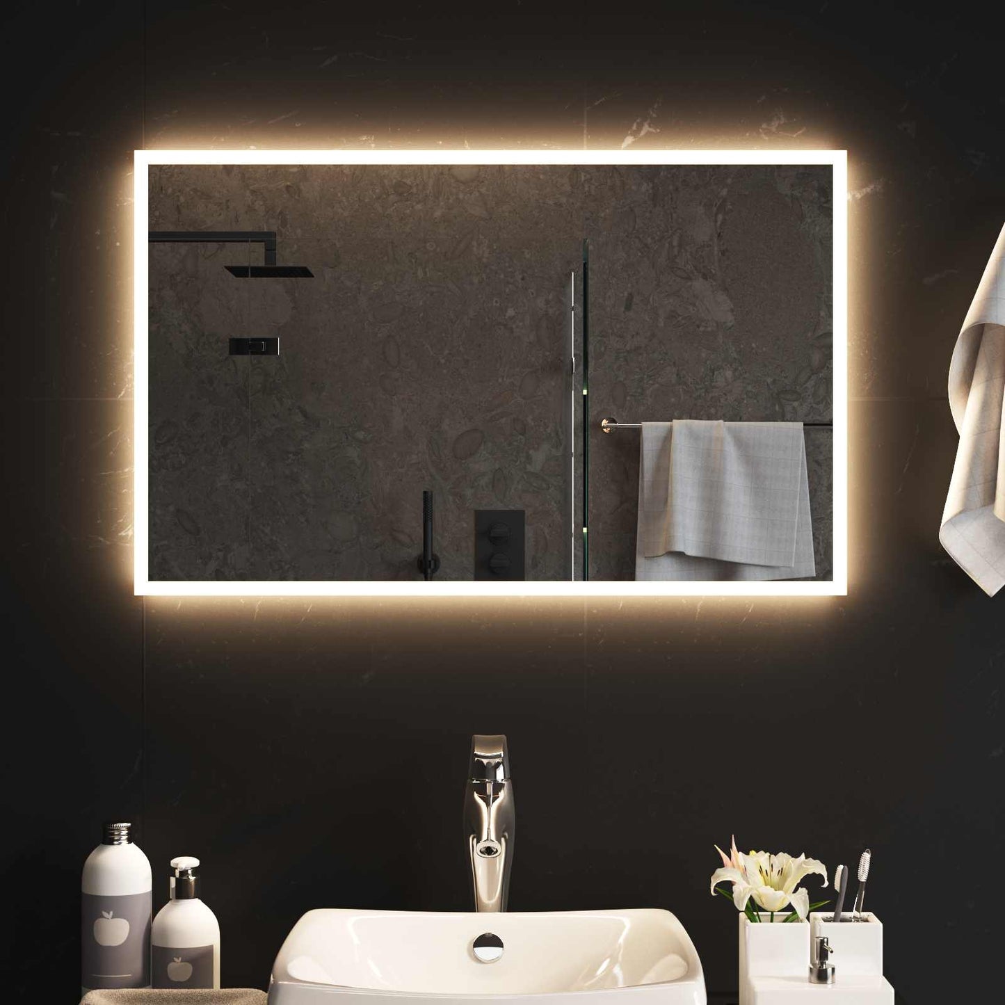 LED Fürdőszoba Tükör tükörrel Átlátszó 80 x 50 cm edzett üveg