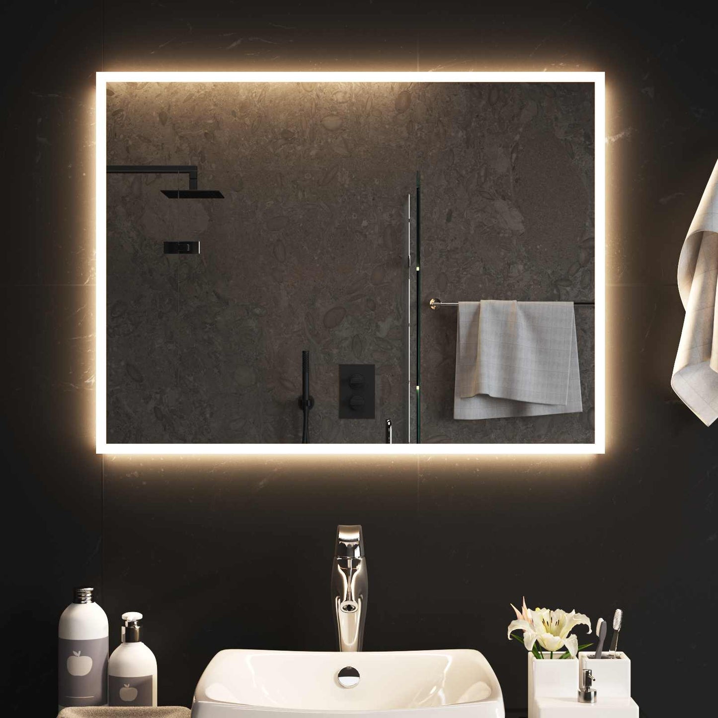 LED Fürdőszoba Tükör tükörrel Átlátszó 80 x 60 cm edzett üveg