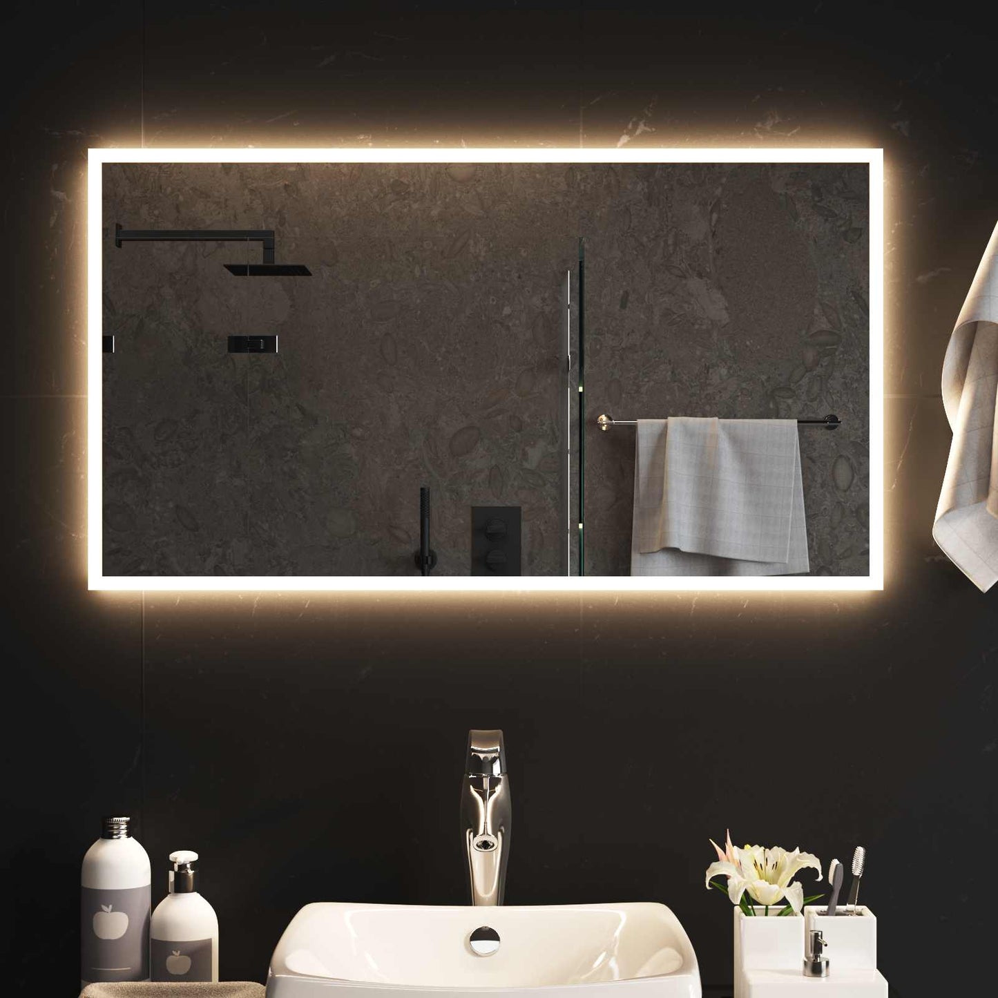 LED Fürdőszoba Tükör tükörrel Átlátszó 90 x 50 cm edzett üveg