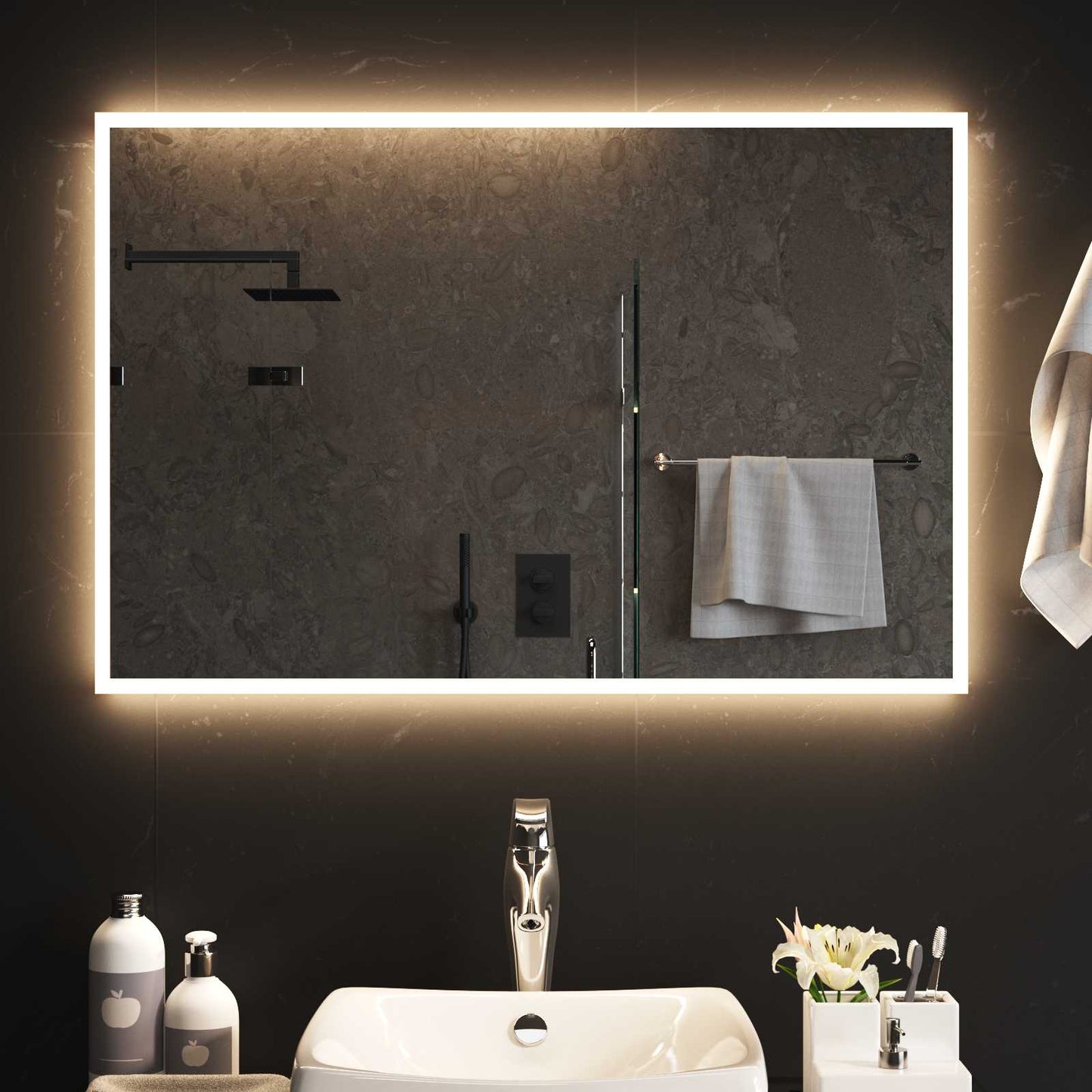 LED Fürdőszoba Tükör tükörrel Átlátszó 90 x 60 cm edzett üveg