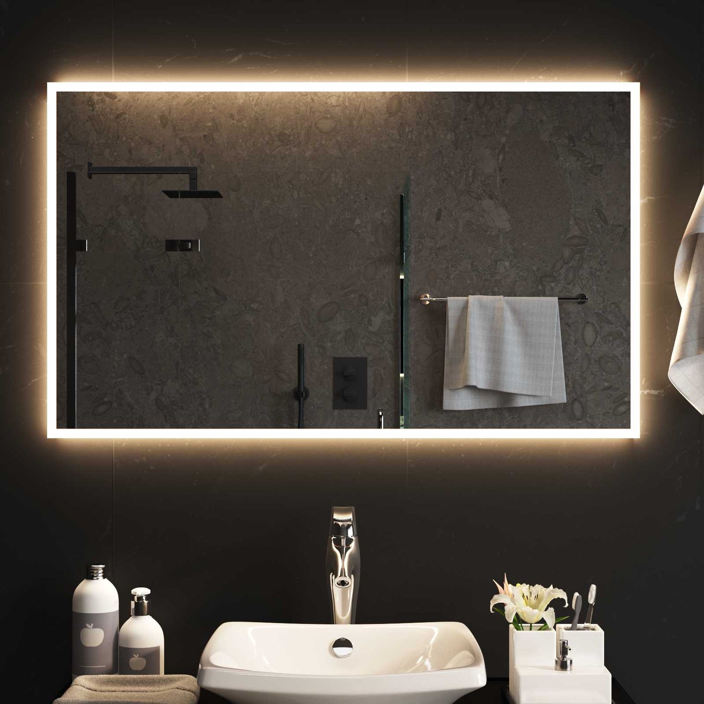 LED Fürdőszoba Tükör tükörrel Átlátszó 100 x 60 cm edzett üveg