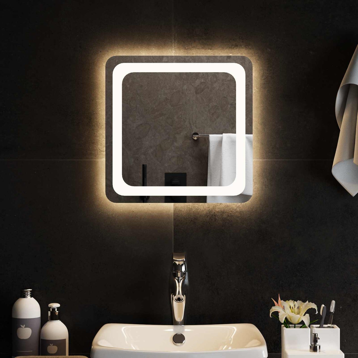LED Fürdőszoba Tükör tükörrel Átlátszó 40 x 40 cm edzett üveg