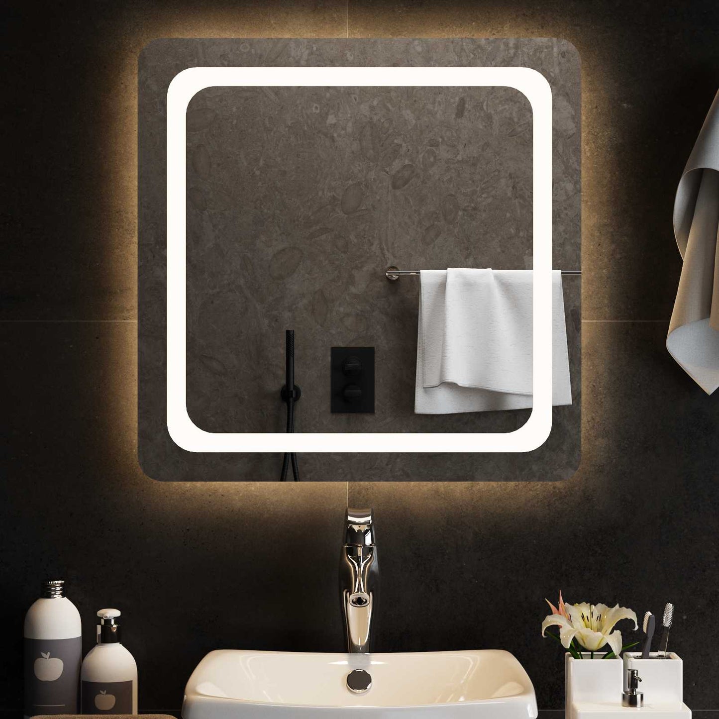 LED Fürdőszoba Tükör tükörrel Átlátszó 60 x 60 cm edzett üveg