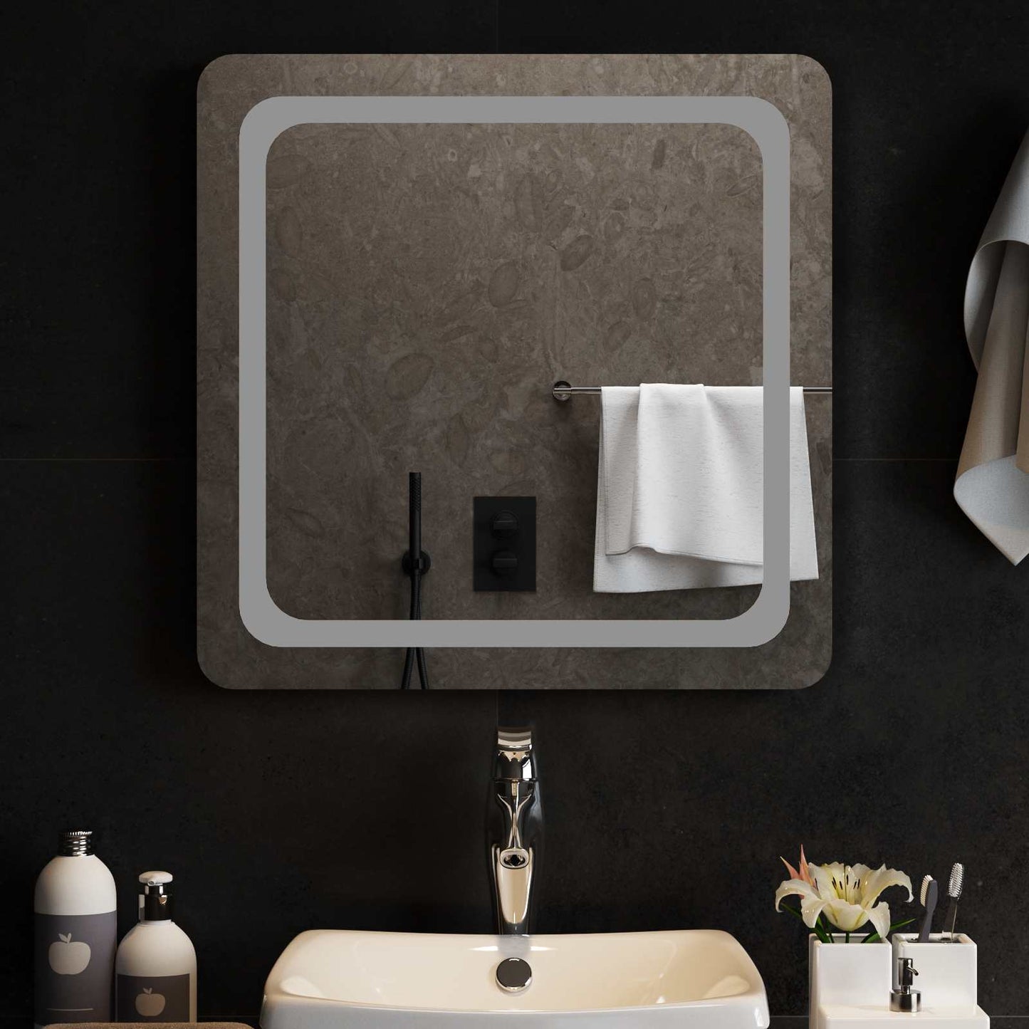 LED Fürdőszoba Tükör tükörrel Átlátszó 60 x 60 cm edzett üveg
