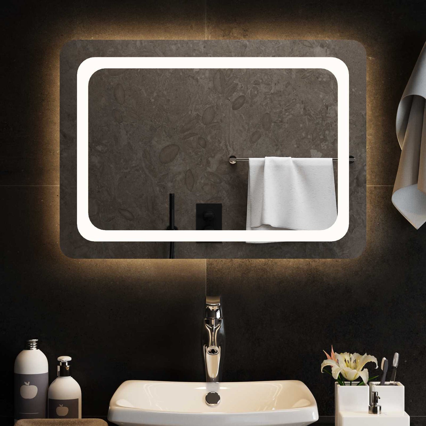 LED Fürdőszoba Tükör tükörrel Átlátszó 70 x 50 cm edzett üveg