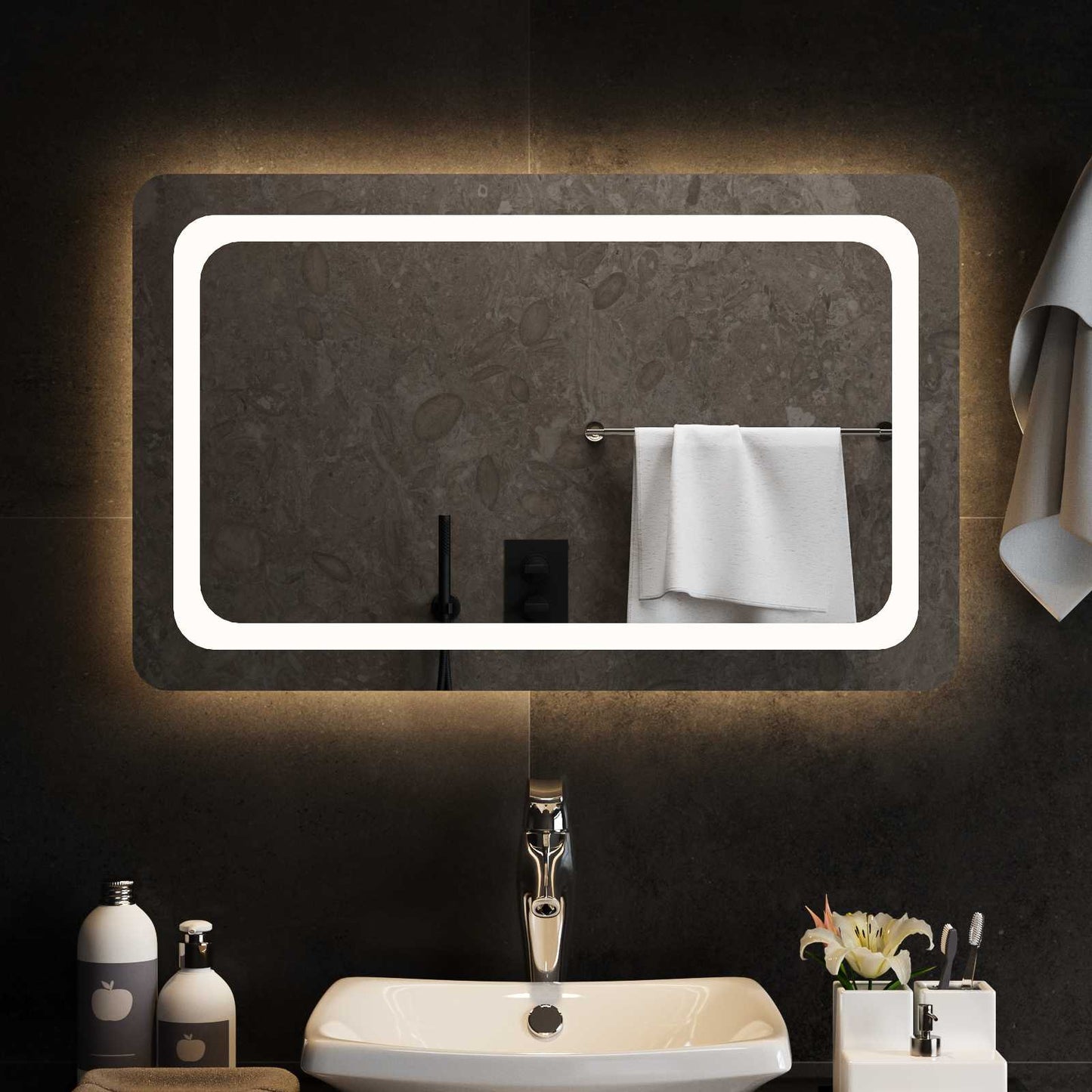 LED Fürdőszoba Tükör tükörrel Átlátszó 80 x 50 cm edzett üveg