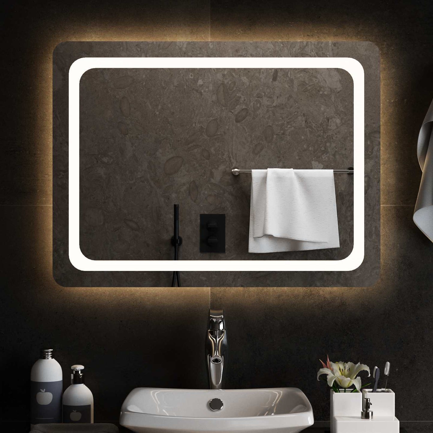 LED Fürdőszoba Tükör tükörrel Átlátszó 80 x 60 cm edzett üveg