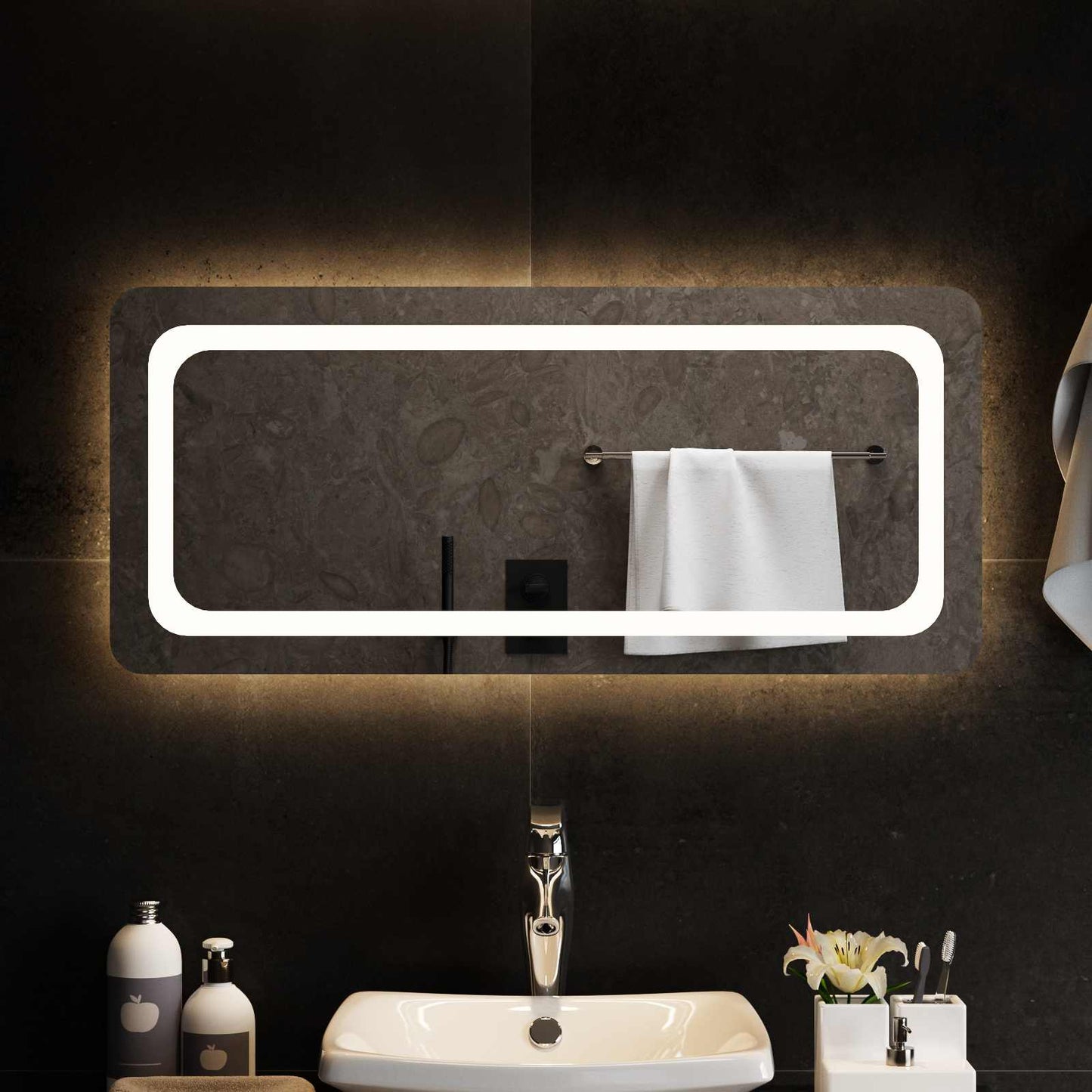 LED Fürdőszoba Tükör tükörrel Átlátszó 90 x 40 cm edzett üveg