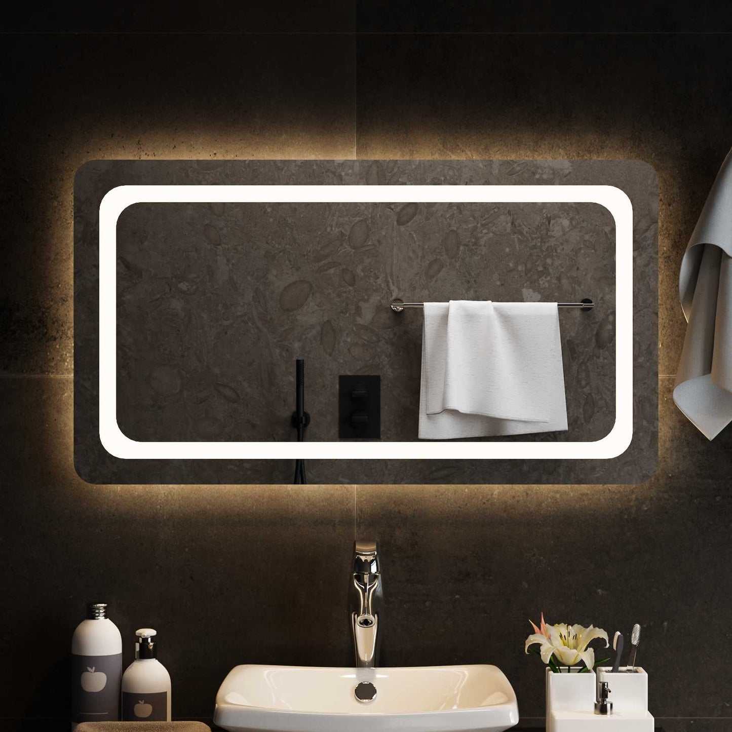 LED Fürdőszoba Tükör tükörrel Átlátszó 90 x 50 cm edzett üveg