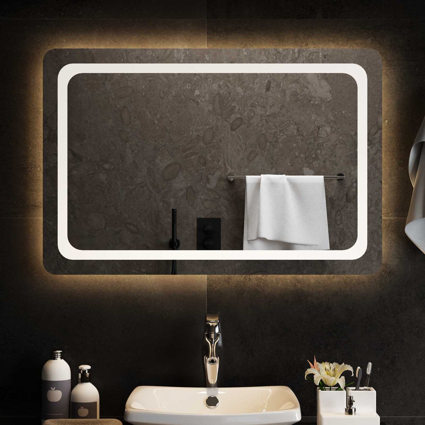 LED Fürdőszoba Tükör tükörrel Átlátszó 90 x 60 cm edzett üveg