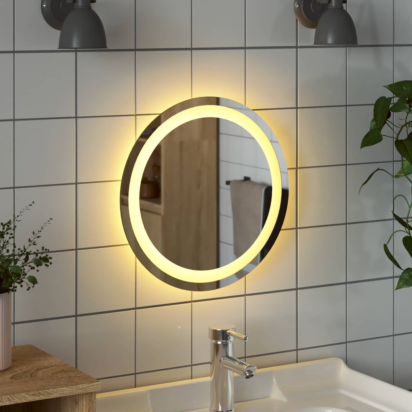 LED Fürdőszoba Tükör tükörrel Átlátszó Ø 40 cm edzett üveg