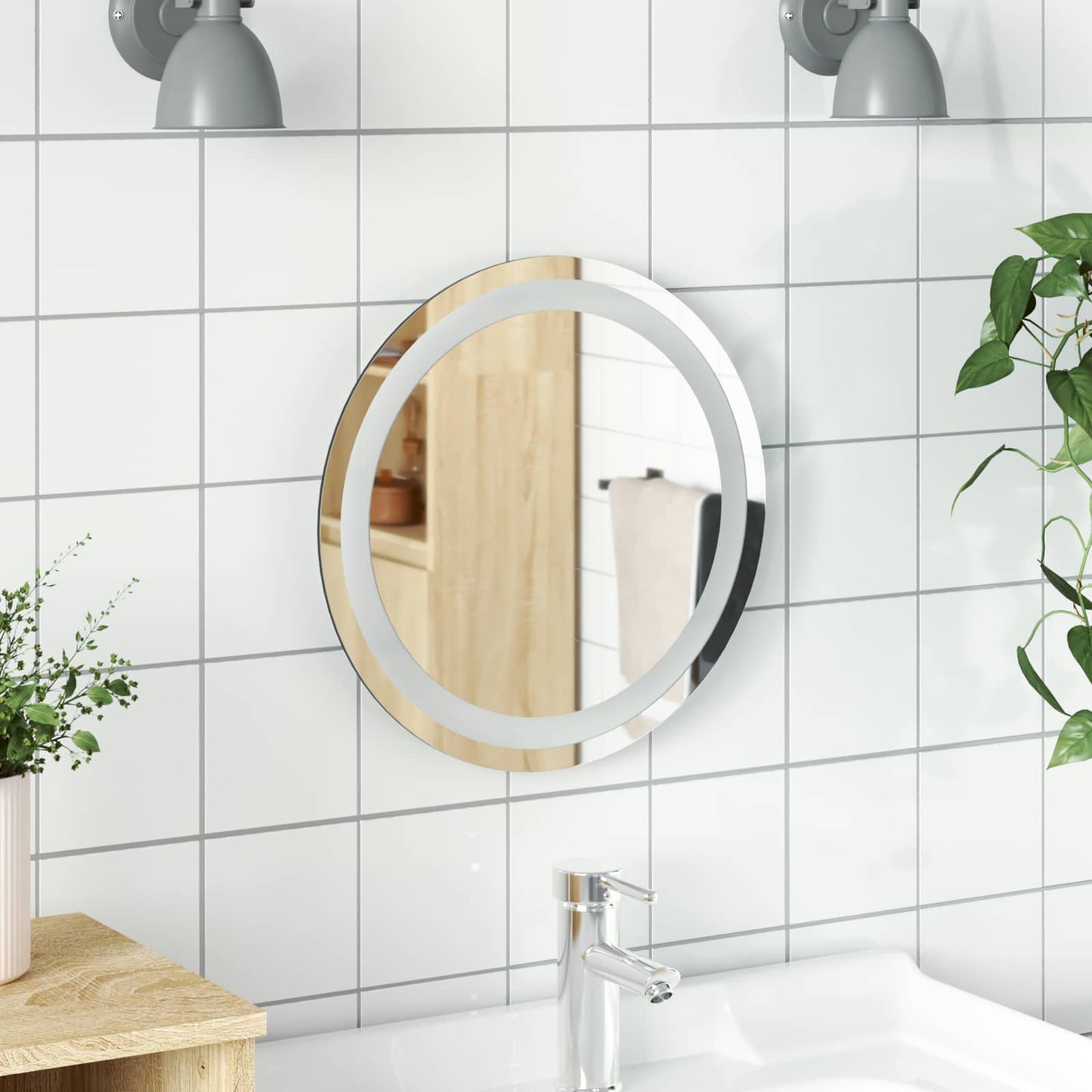 LED Fürdőszoba Tükör tükörrel Átlátszó Ø 40 cm edzett üveg