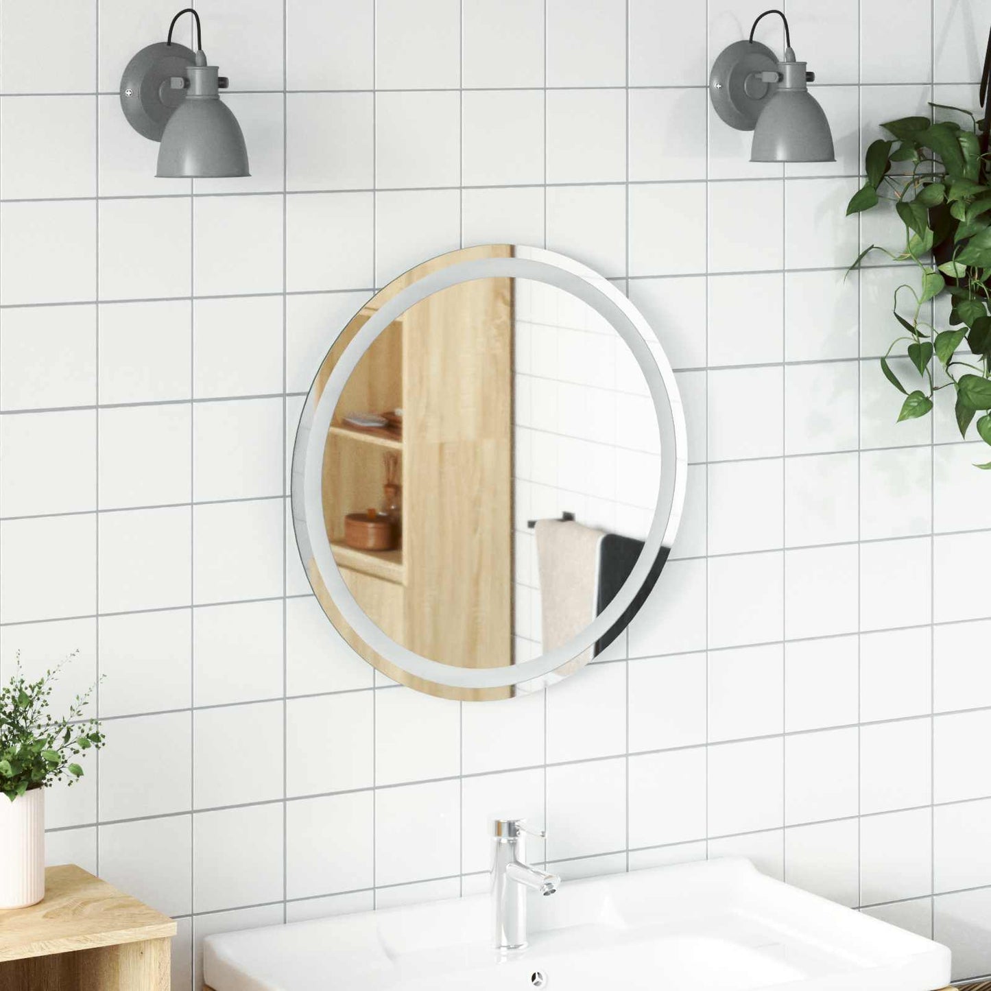 LED Fürdőszoba Tükör tükörrel Átlátszó Ø 60 cm edzett üveg