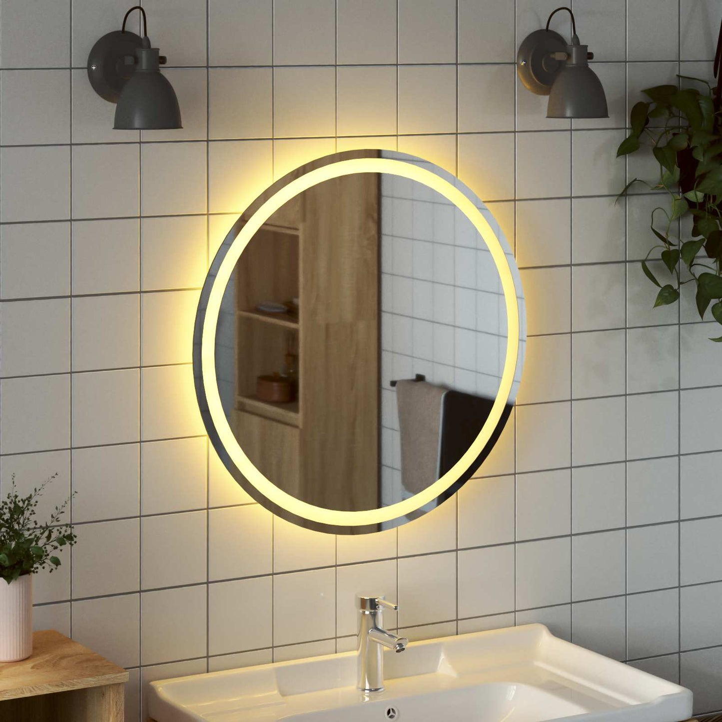 LED Fürdőszoba Tükör tükörrel Átlátszó Ø 70 cm edzett üveg