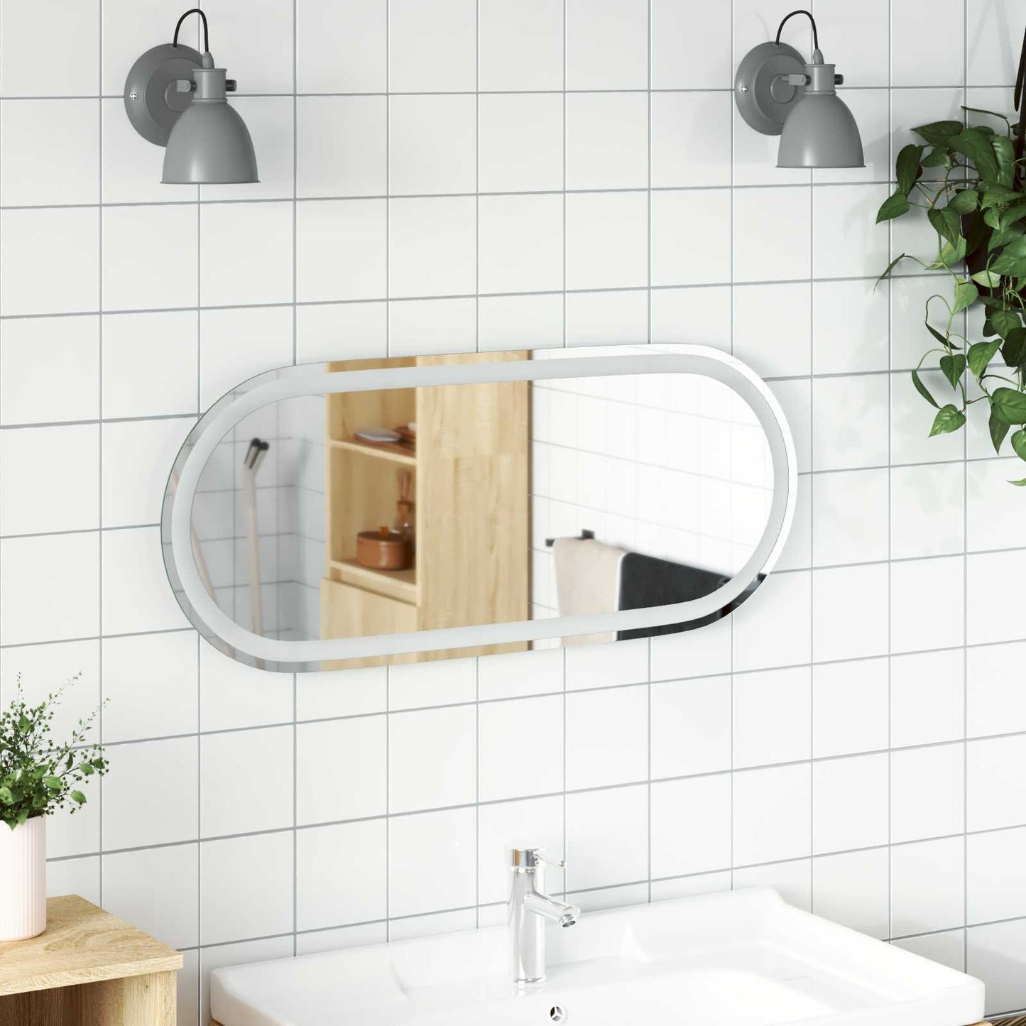 LED Fürdőszoba Tükör tükörrel Átlátszó 90 x 40 cm edzett üveg