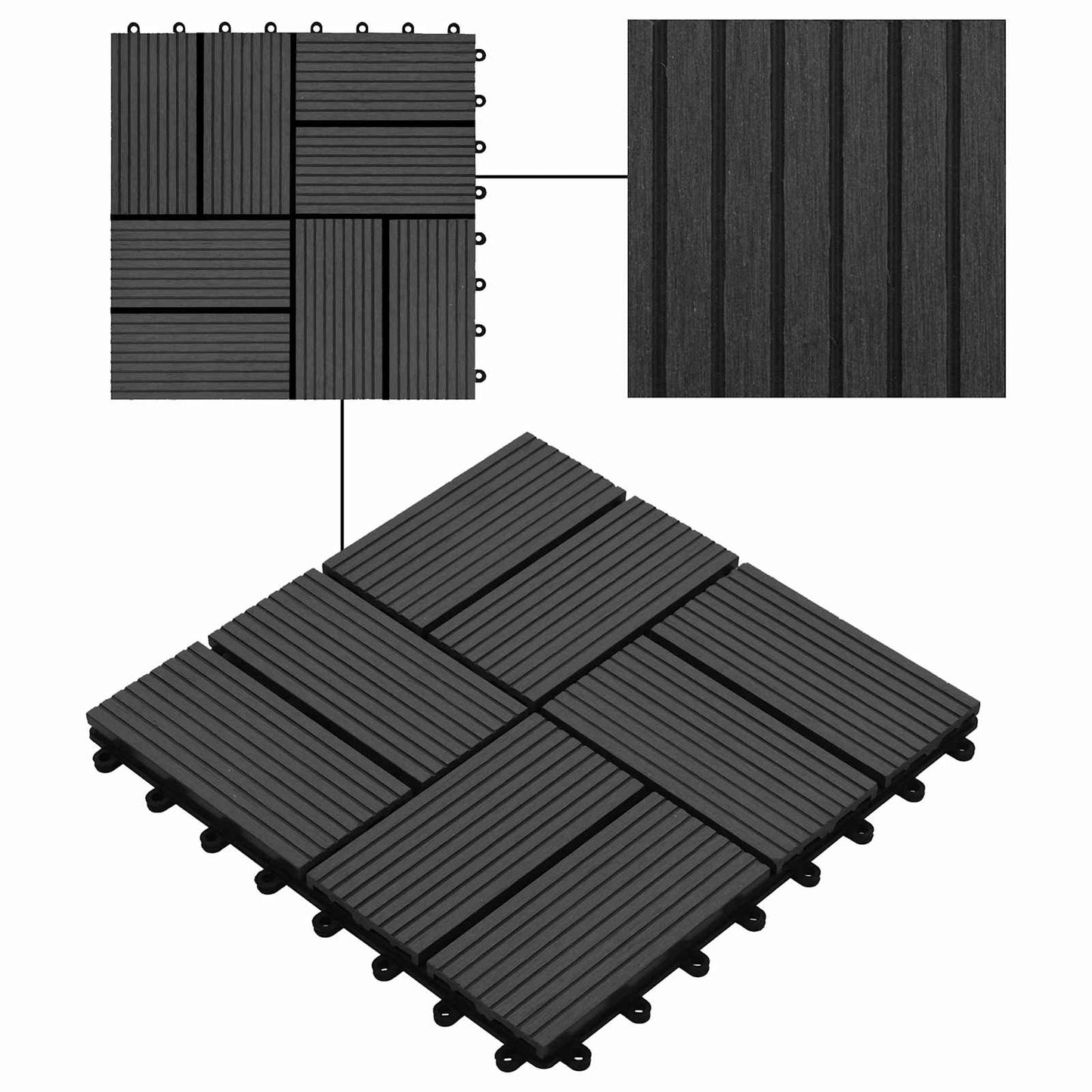 Faszegély járólap 22 pcs Fekete 30 x 30 cm WPC