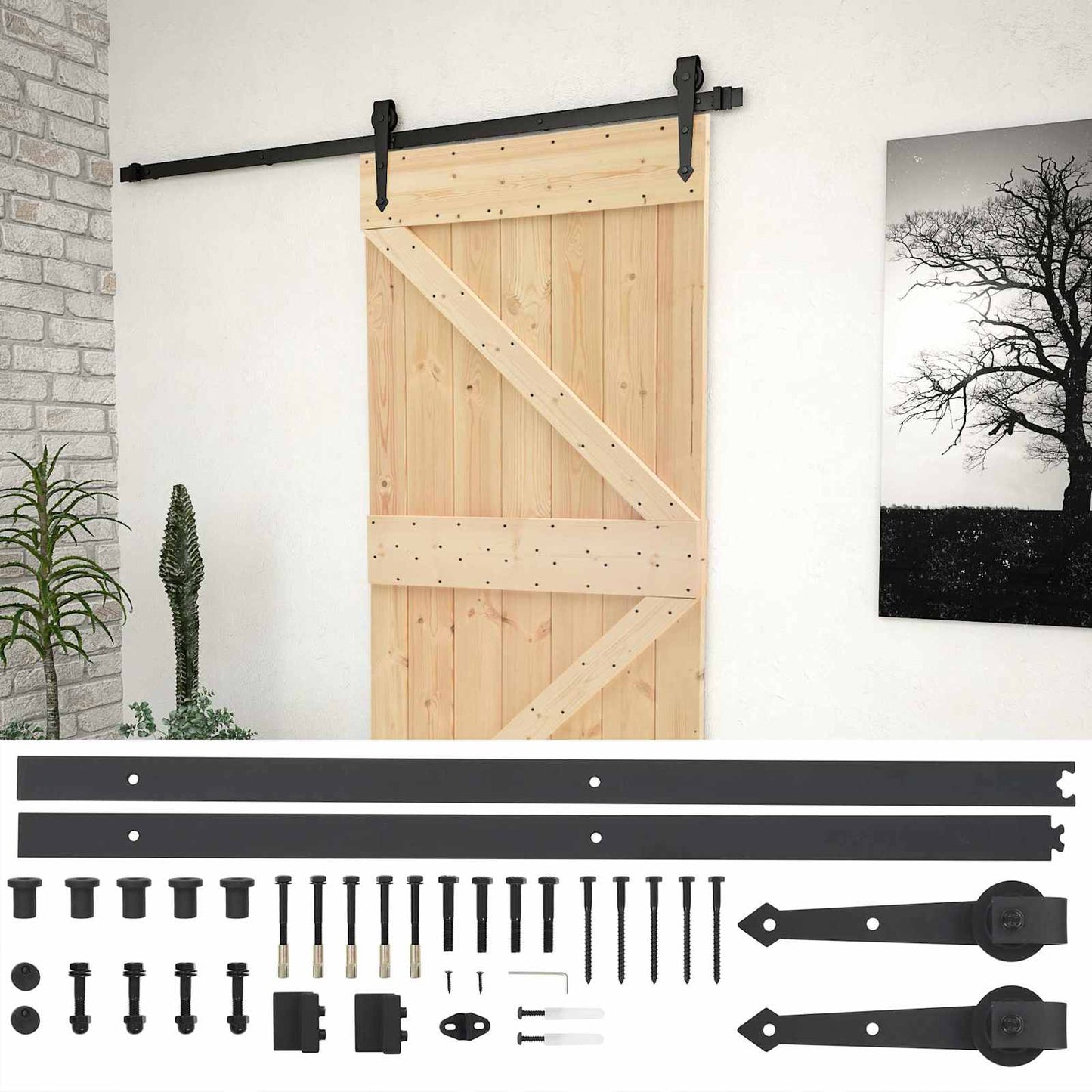 Csúszó ajtó 80 x 210 cm Tömör Fenyőfa Természetes és Fekete