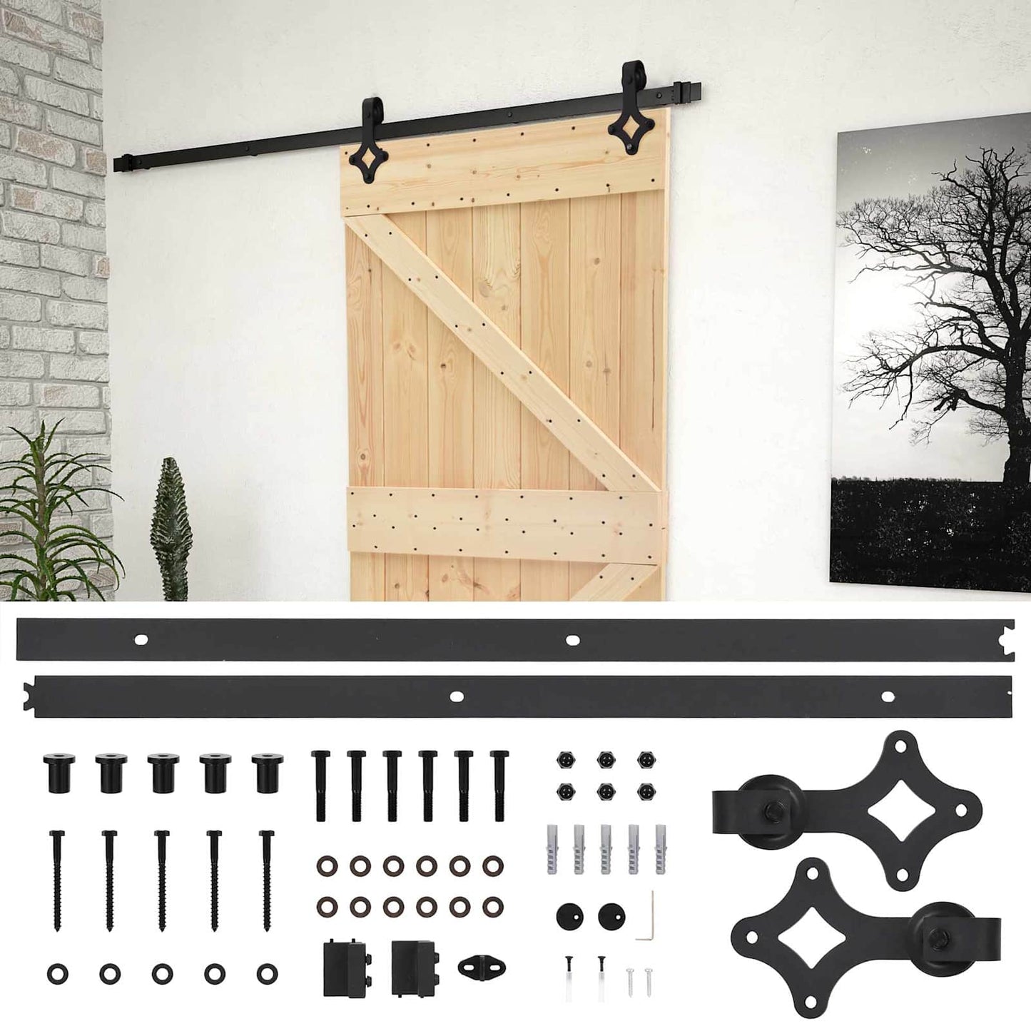 Csúszó ajtó Természetes és Fekete 80 x 210 cm Tömör Fenyőfa