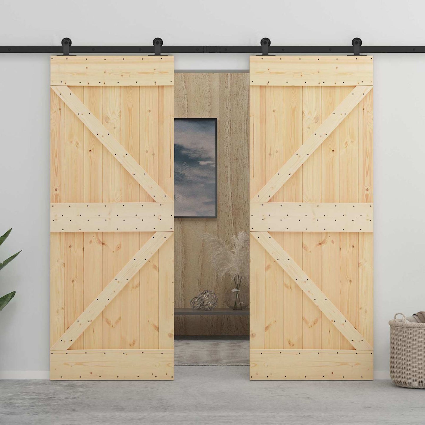 Csúszó ajtó Természetes és Fekete 80 x 210 cm Tömör Fenyőfa