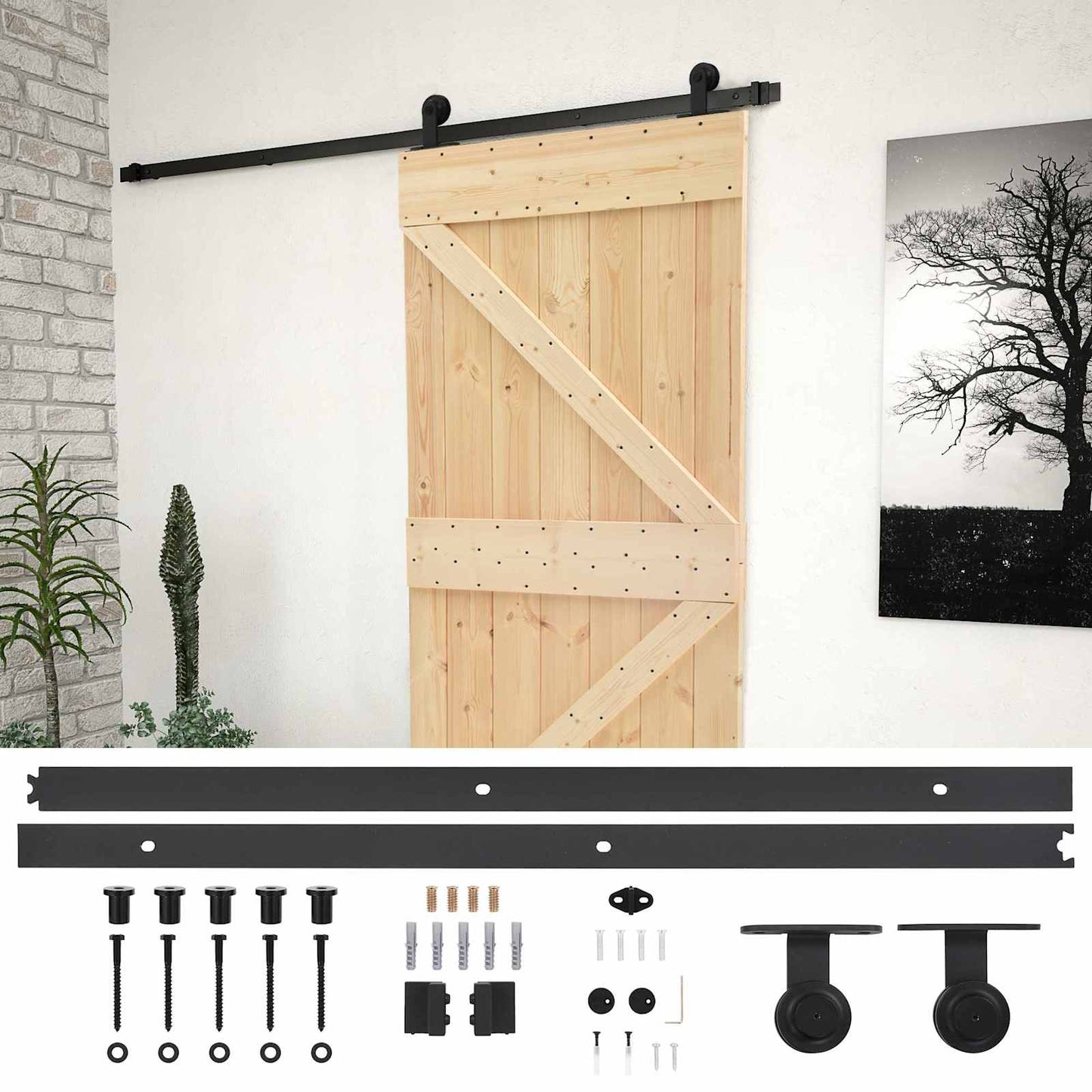 Csúszó ajtó Természetes és Fekete 80 x 210 cm Tömör Fenyőfa