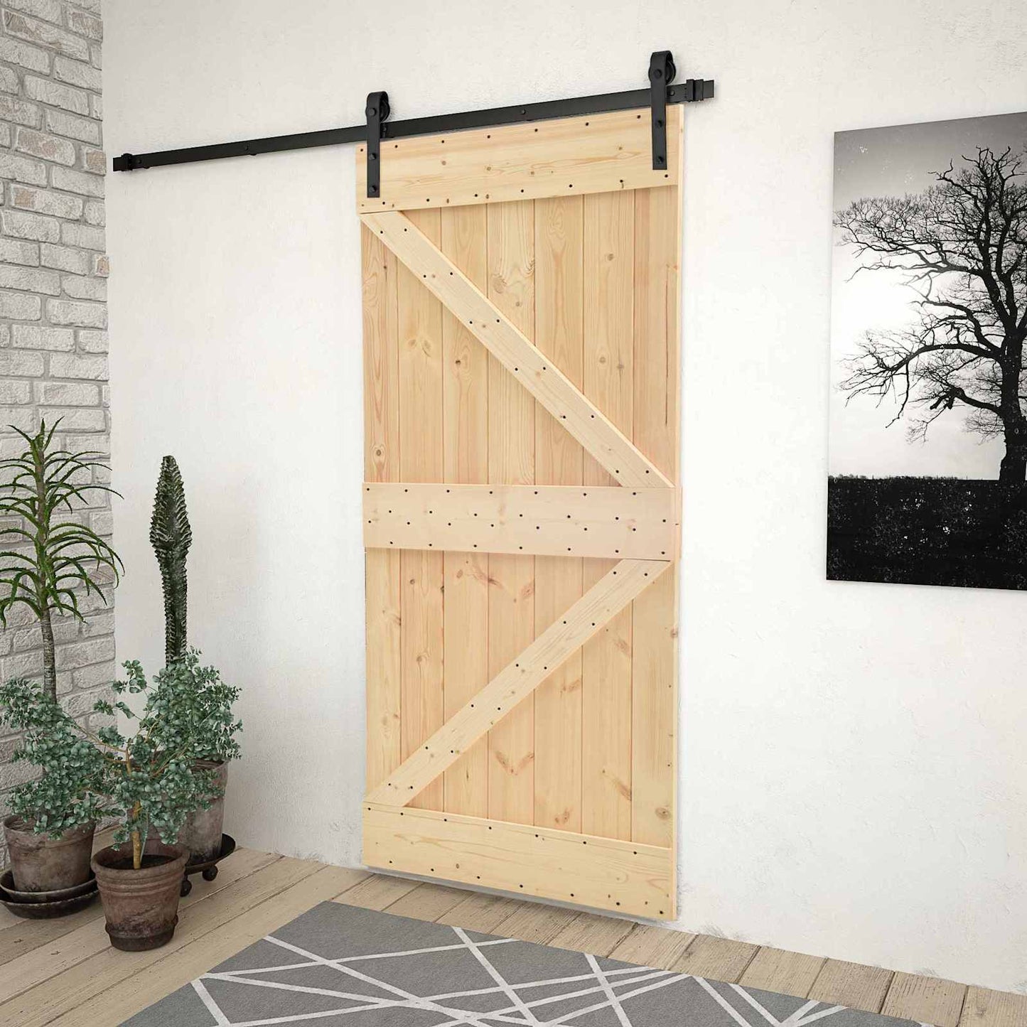 Csúszó ajtó 80 x 210 cm Tömör Fenyőfa Természetes és Fekete
