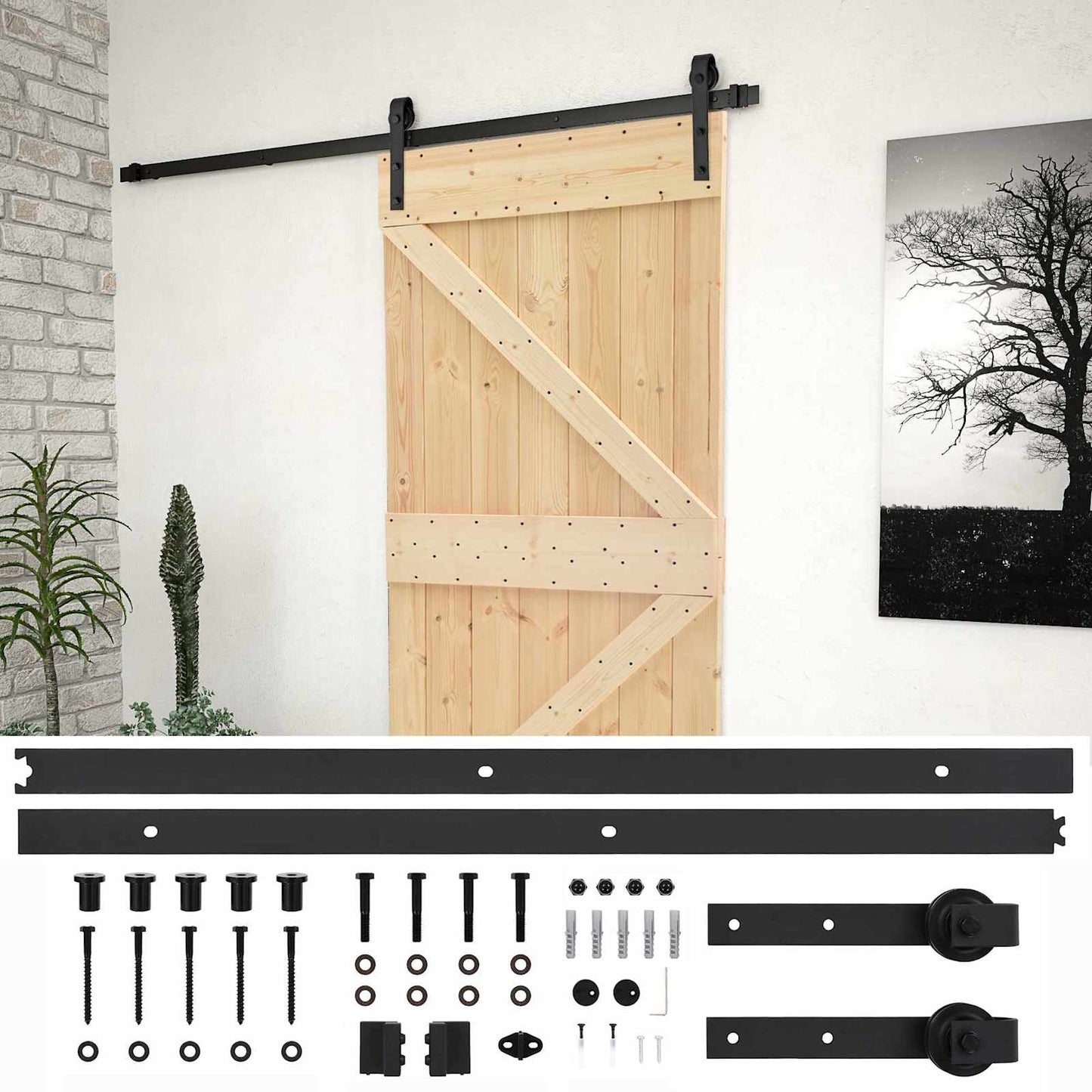 Csúszó ajtó 80 x 210 cm Tömör Fenyőfa Természetes és Fekete