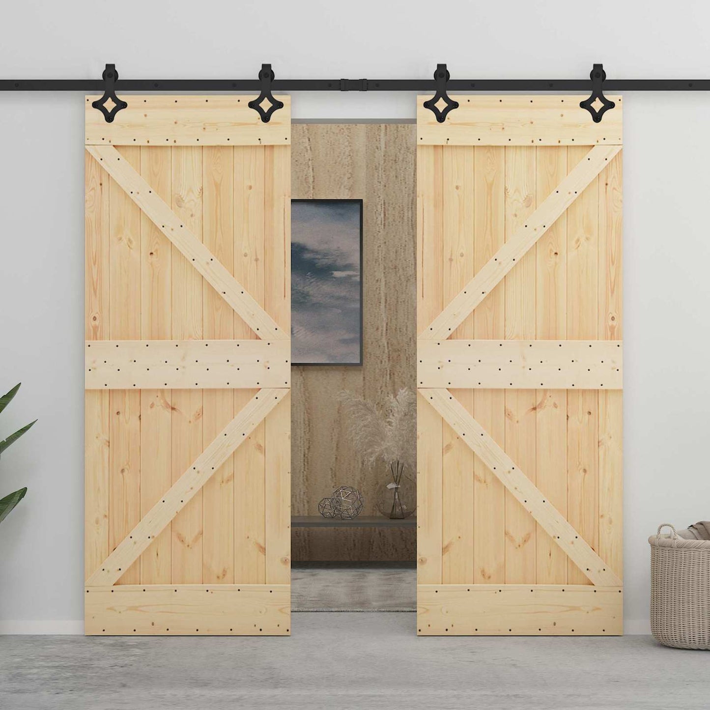Csúszó ajtó Természetes és Fekete 90 x 210 cm Tömör Fenyőfa
