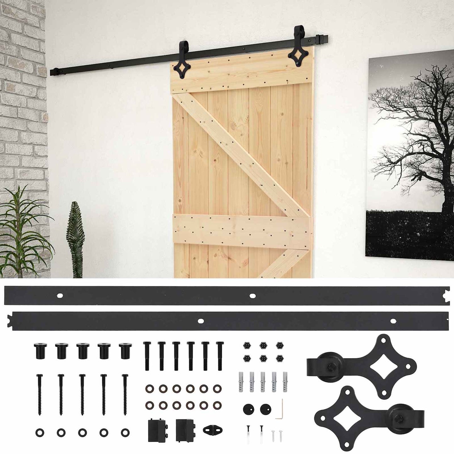 Csúszó ajtó 90 x 210 cm Tömör Fenyőfa Természetes és Fekete