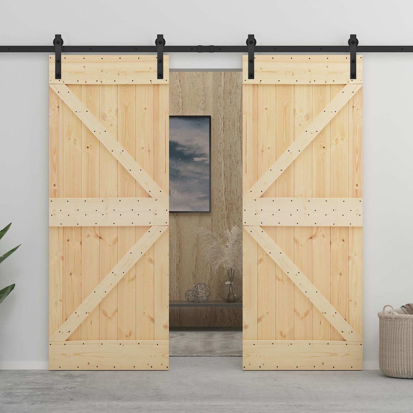 Csúszó ajtó 90 x 210 cm Tömör Fenyőfa Természetes és Fekete