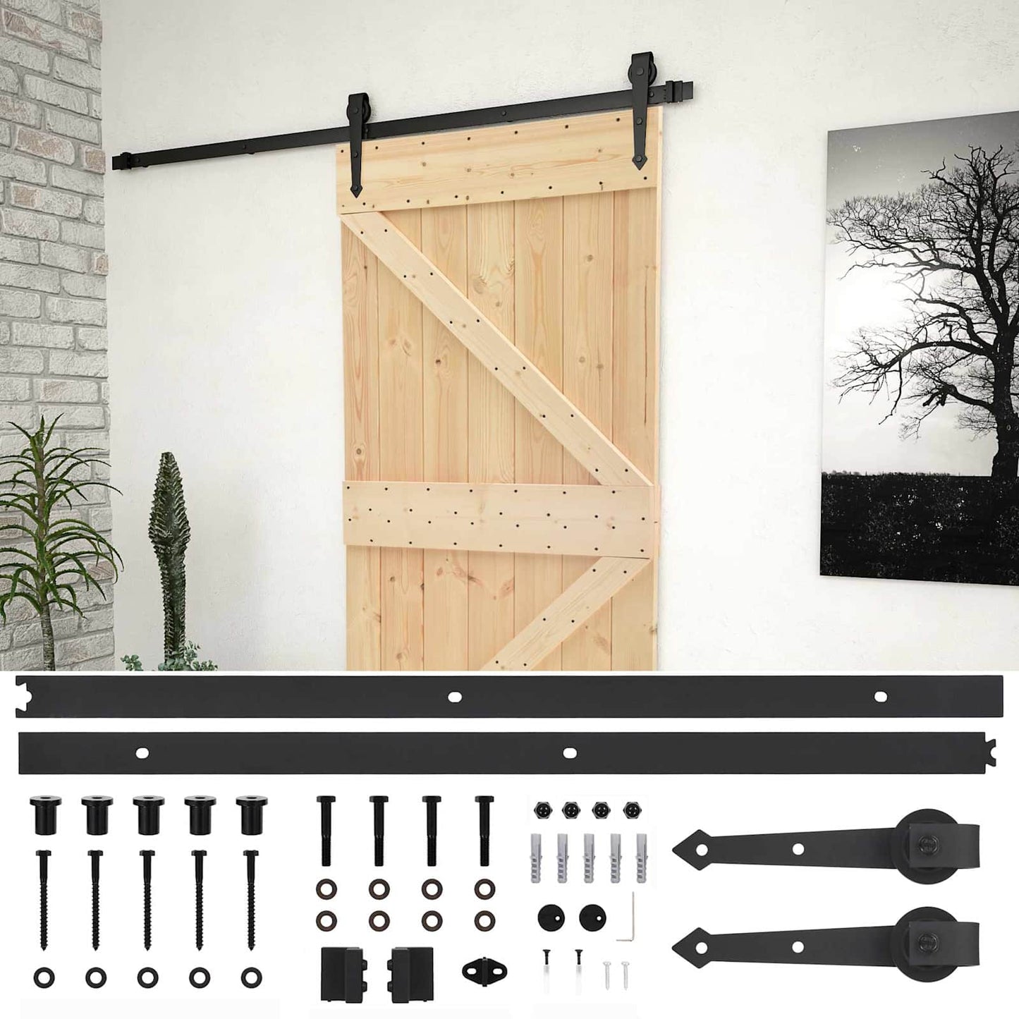 Csúszó ajtó Természetes és Fekete 100 x 210 cm Tömör Fenyőfa