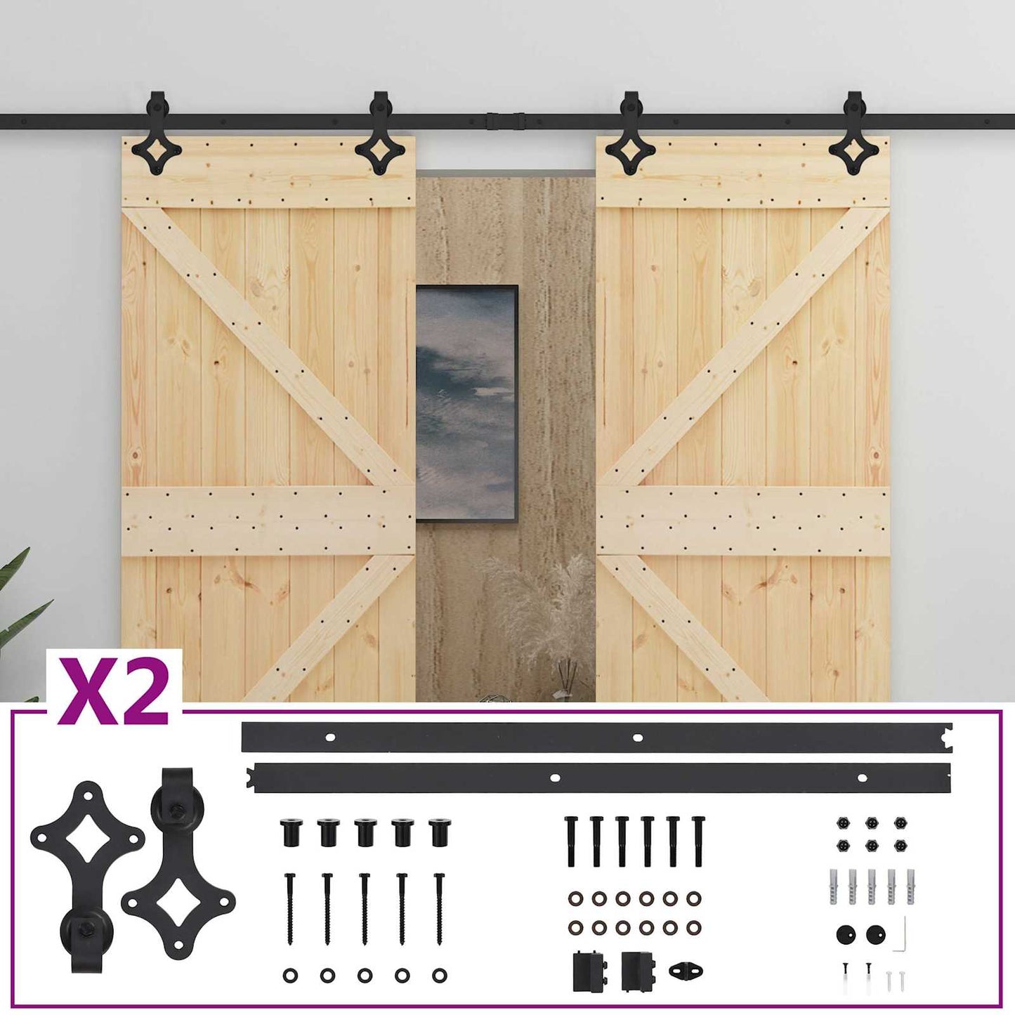 Csúszó ajtó 2 db 80 x 210 cm Tömör Fenyőfa