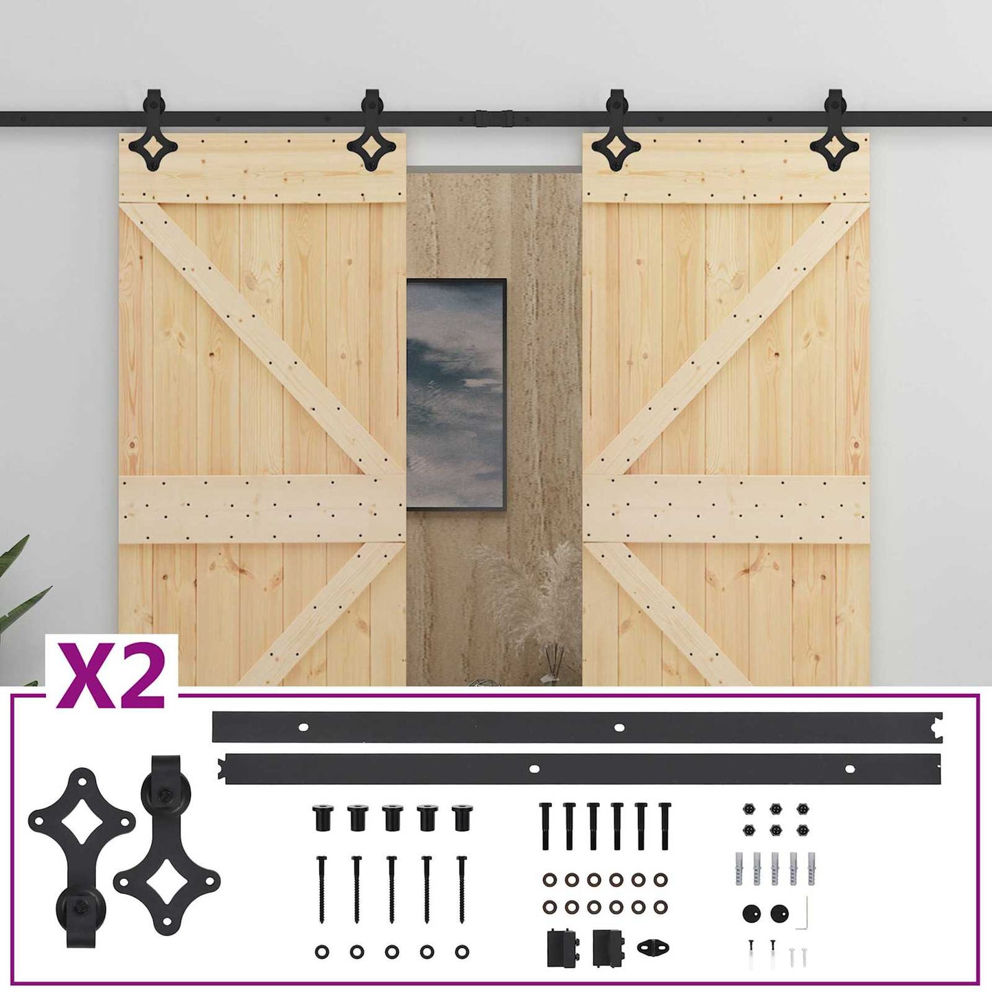Csúszó ajtó 2 db 80 x 210 cm Tömör Fenyőfa