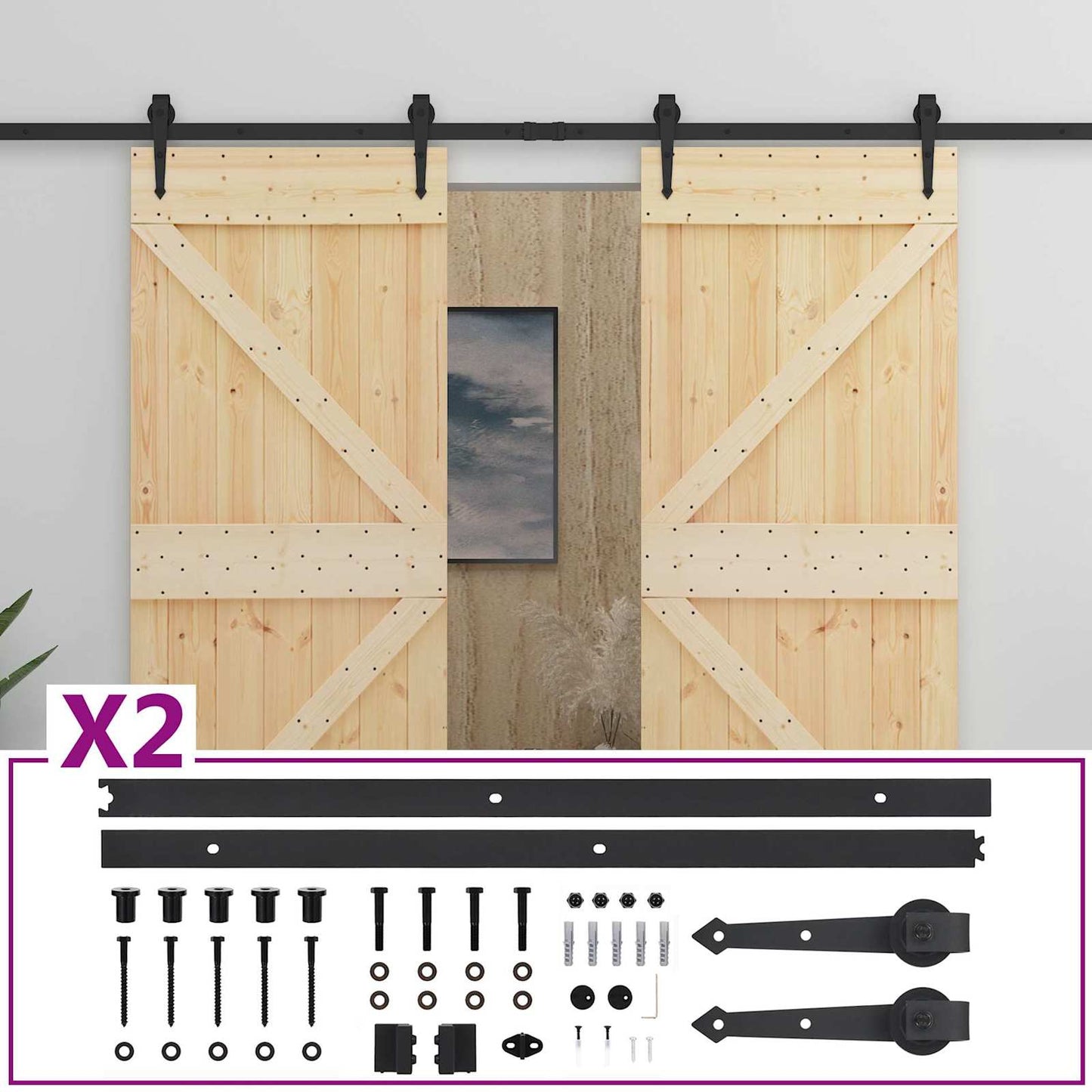 Csúszó ajtó 2 db 90 x 210 cm Tömör Fenyőfa