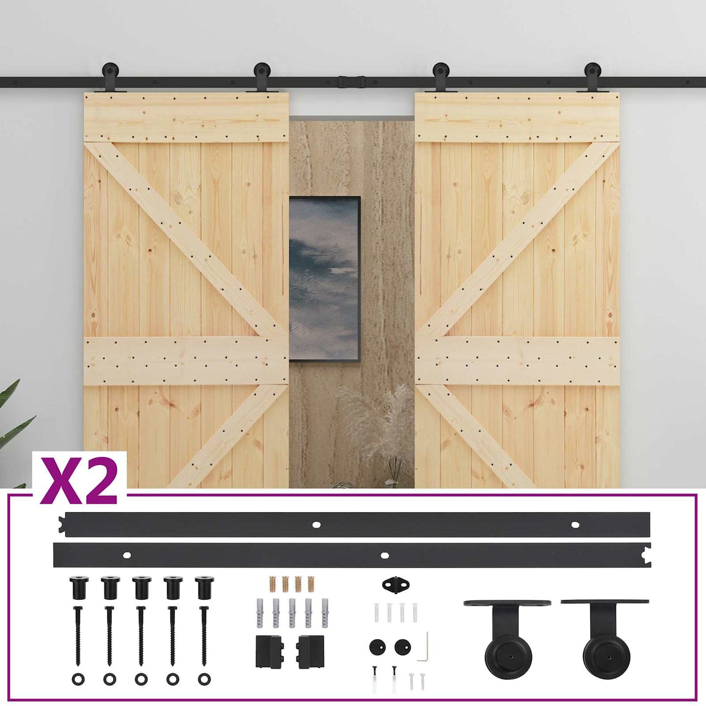 Csúszó ajtó 2 db 90 x 210 cm Tömör Fenyőfa