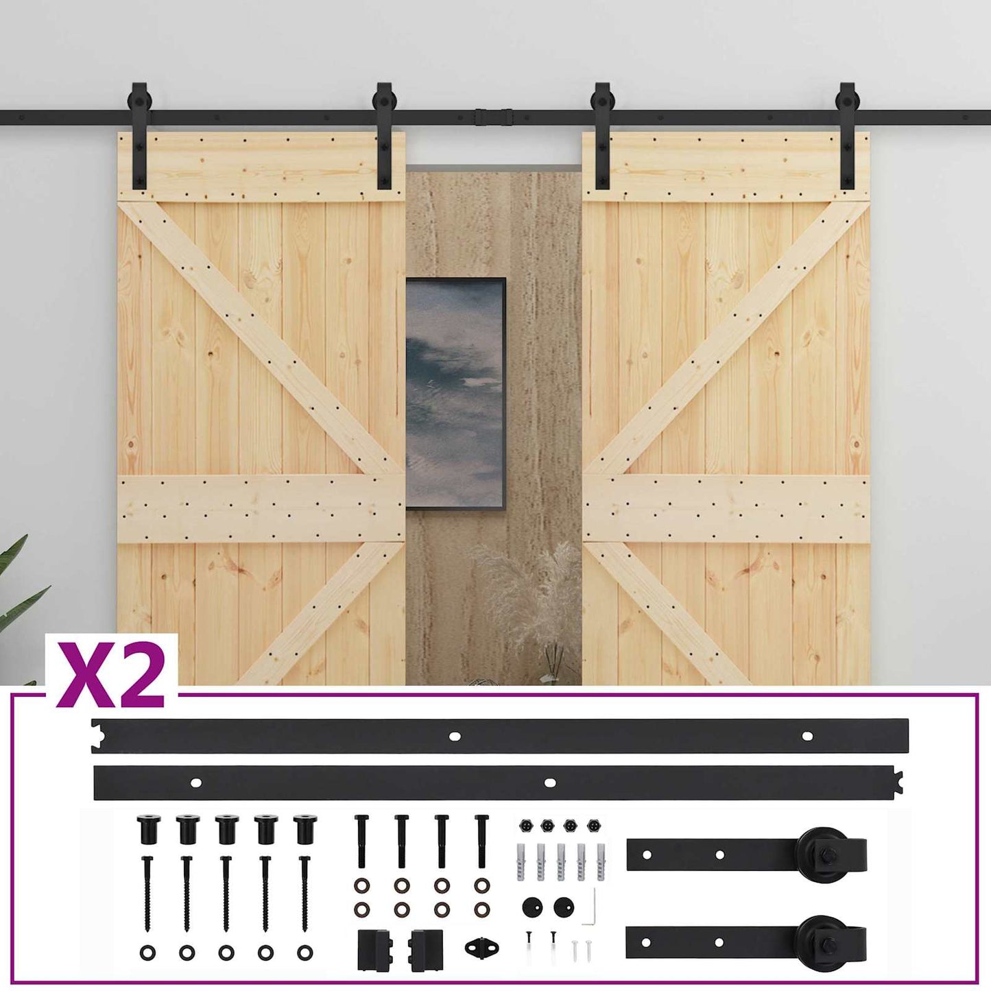 Csúszó ajtó 2 db 90 x 210 cm Tömör Fenyőfa