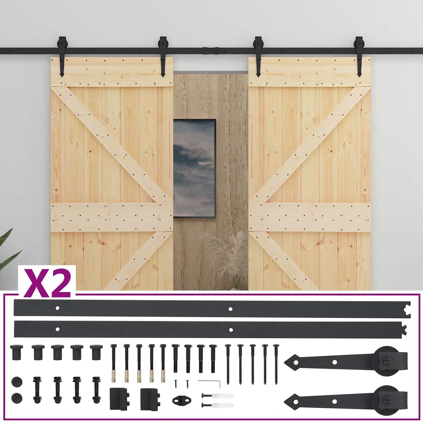 Csúszó ajtó 2 db 90 x 210 cm Tömör Fenyőfa