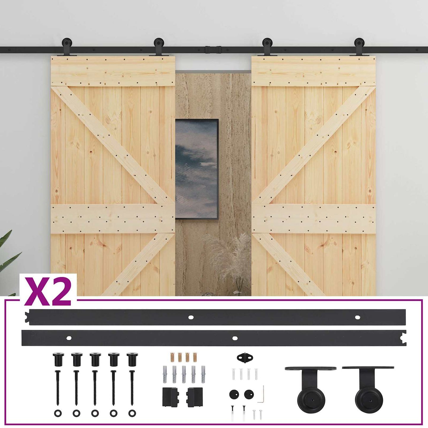 Csúszó ajtó 2 db 100 x 210 cm Tömör Fenyőfa