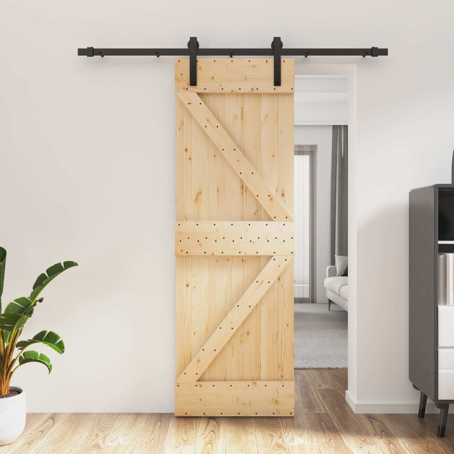 Csúszó ajtó Természetes és Fekete 70 x 210 cm Szilárd Fenyőfa