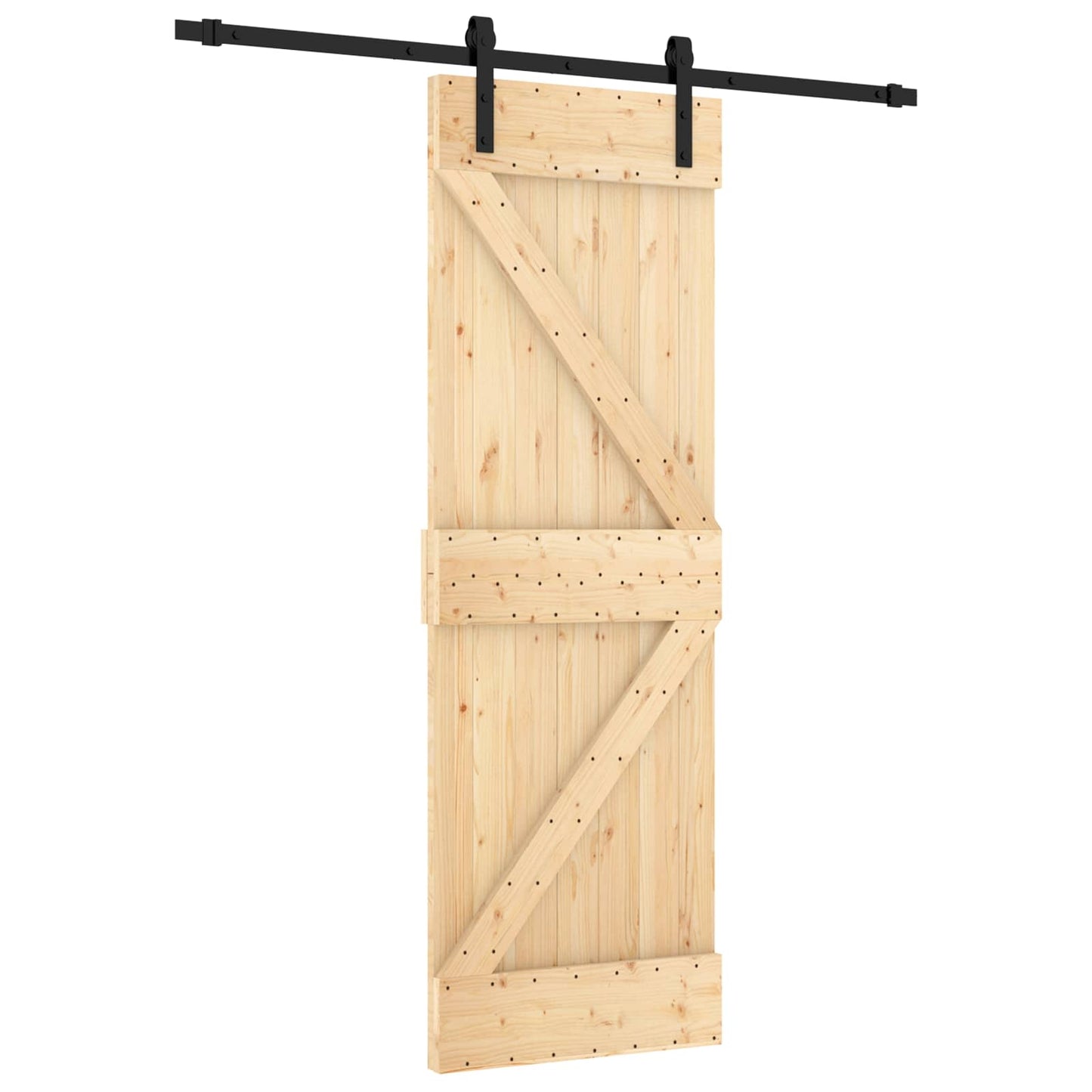 Csúszó ajtó Természetes és Fekete 70 x 210 cm Szilárd Fenyőfa