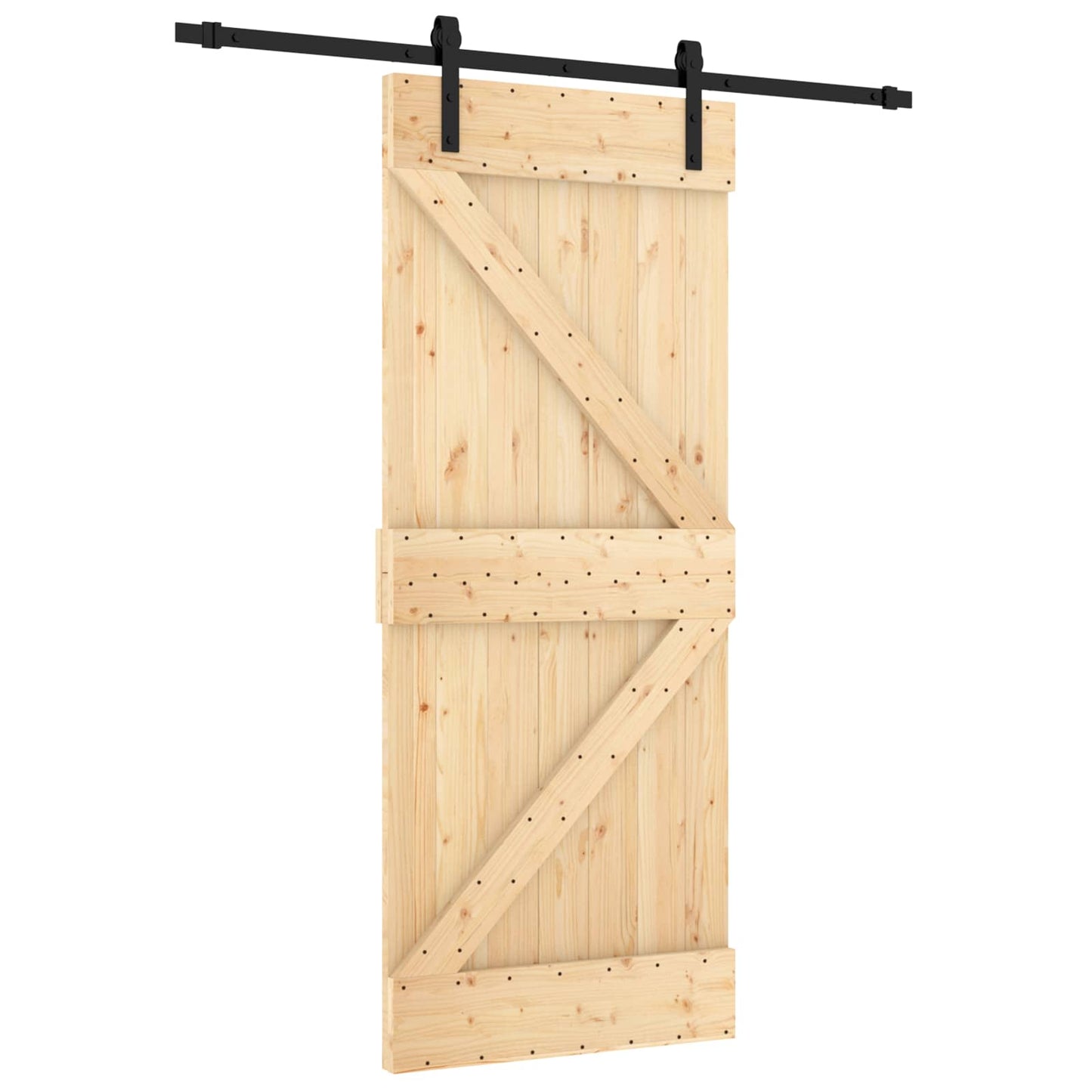 Csúszó ajtó Természetes és Fekete 85 x 210 cm Szilárd Fenyőfa