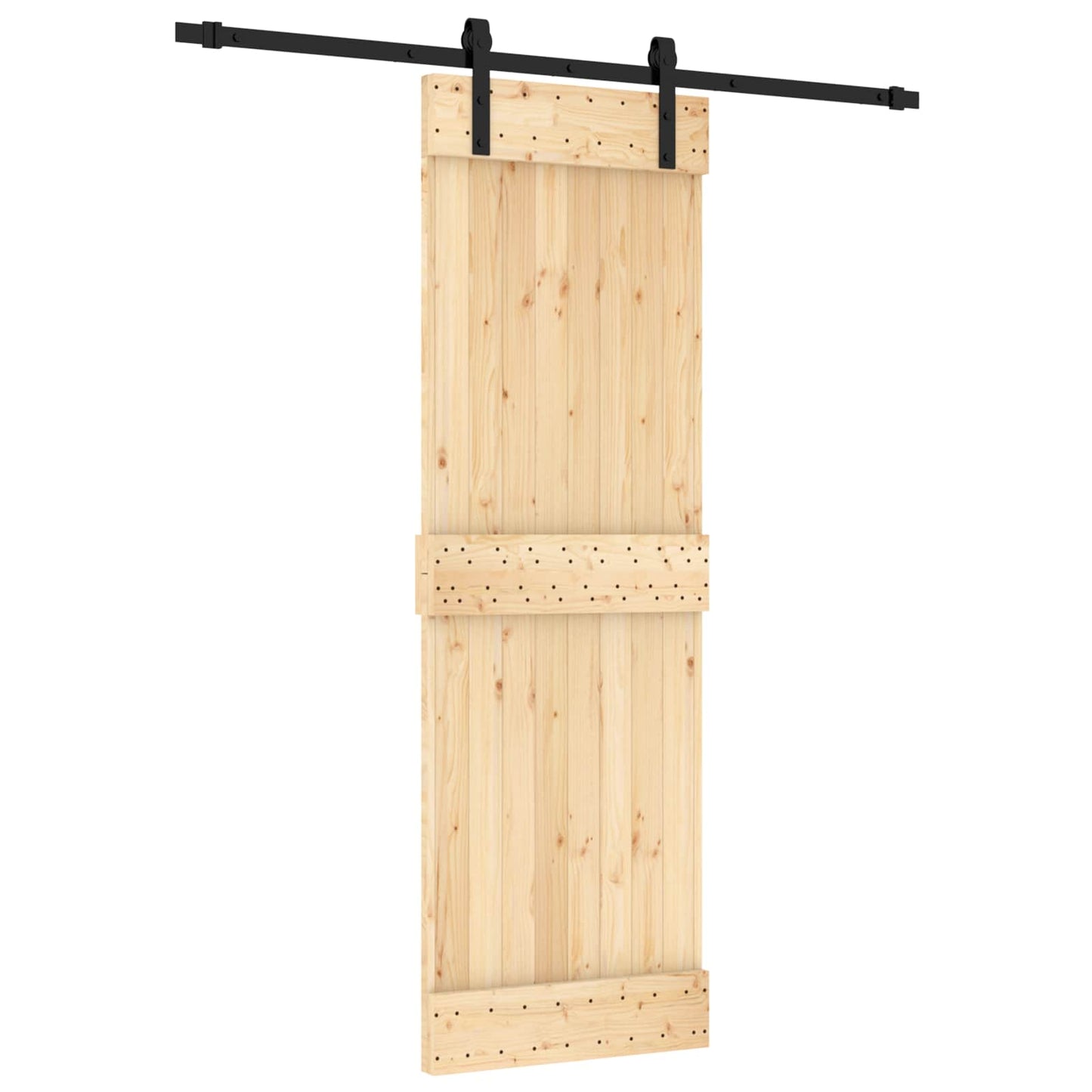 Csúszó ajtó Természetes és Fekete 70 x 210 cm Szilárd Fenyőfa