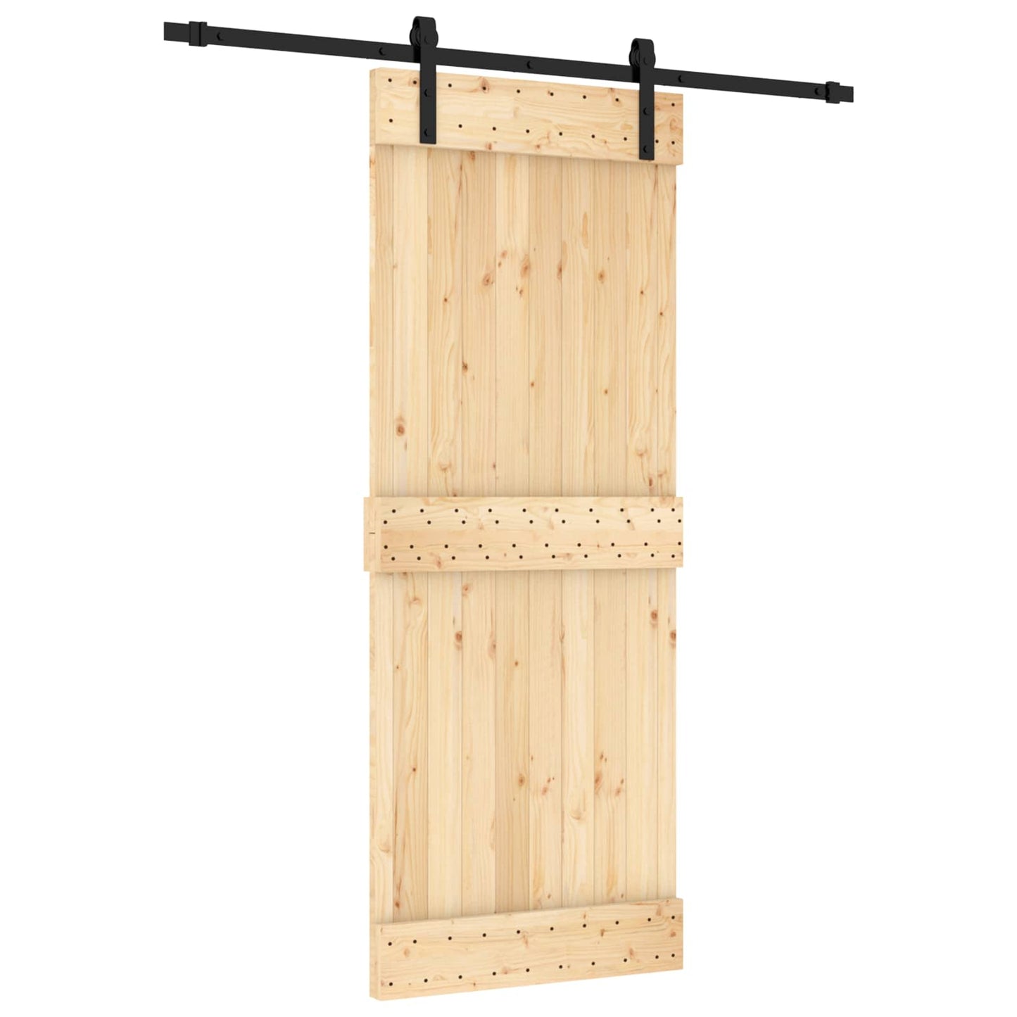 Csúszó ajtó Természetes és Fekete 80 x 210 cm Szilárd Fenyőfa