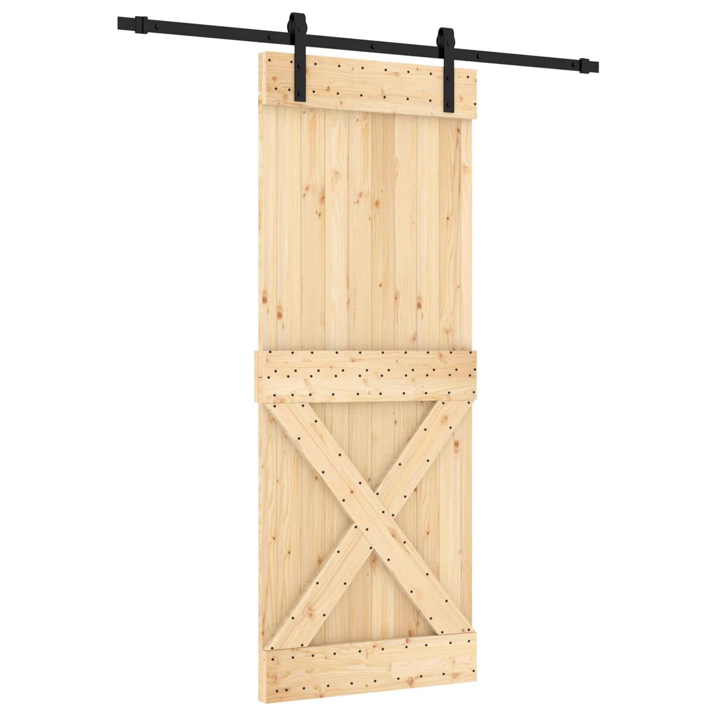 Csúszó ajtó Természetes és Fekete 80 x 210 cm Szilárd Fenyőfa