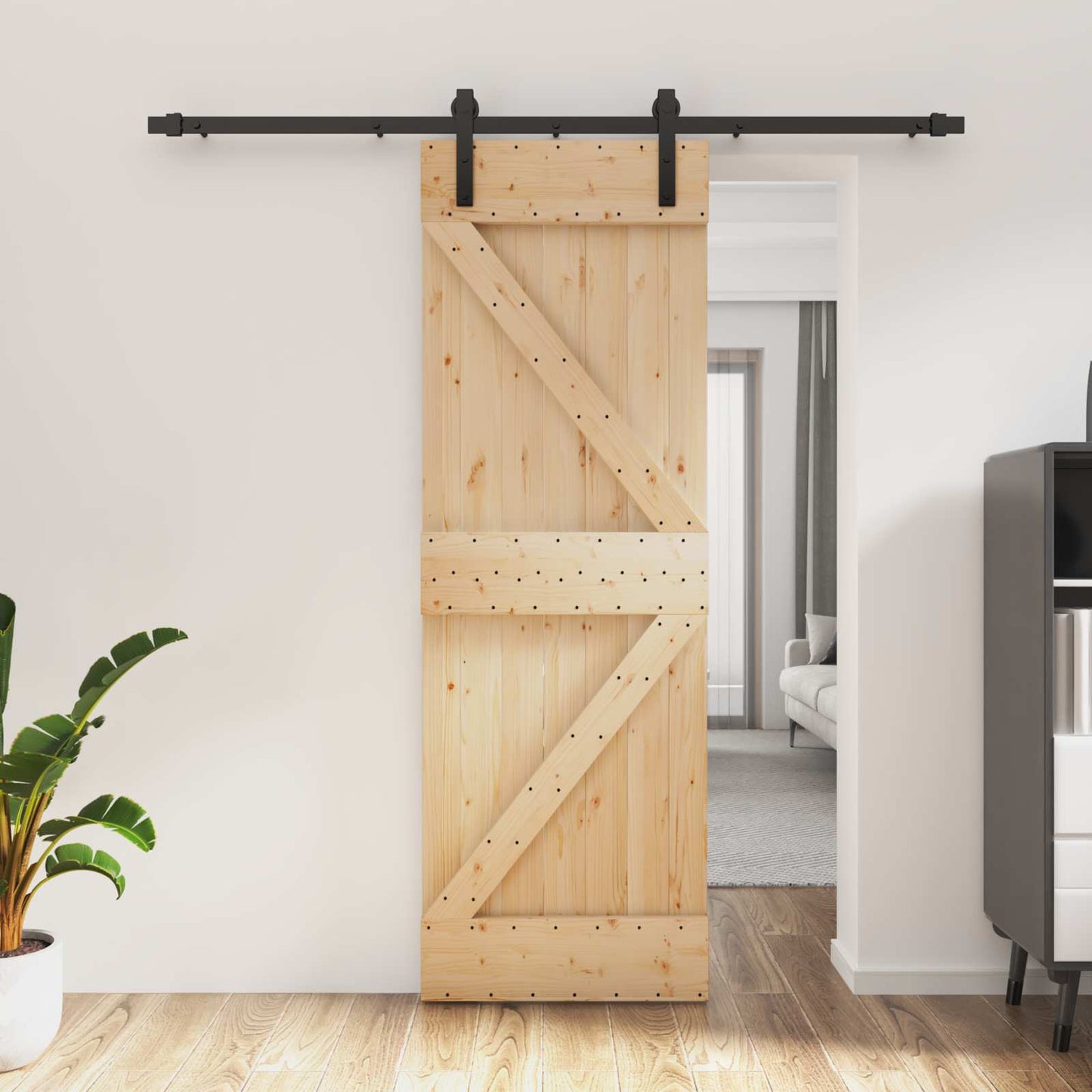 Csúszó ajtó Természetes és Fekete 70 x 210 cm Szilárd Fenyőfa
