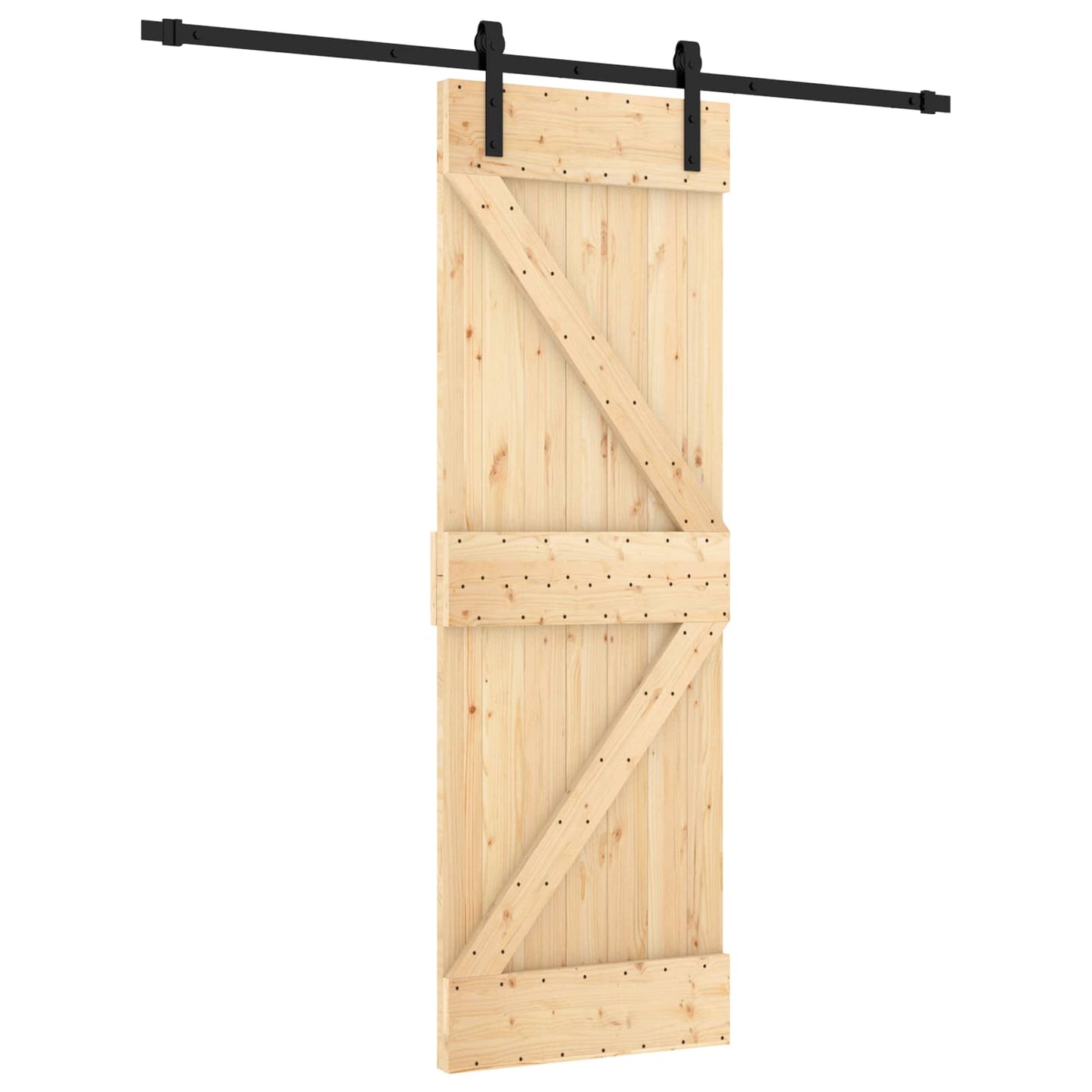 Csúszó ajtó Természetes és Fekete 70 x 210 cm Szilárd Fenyőfa
