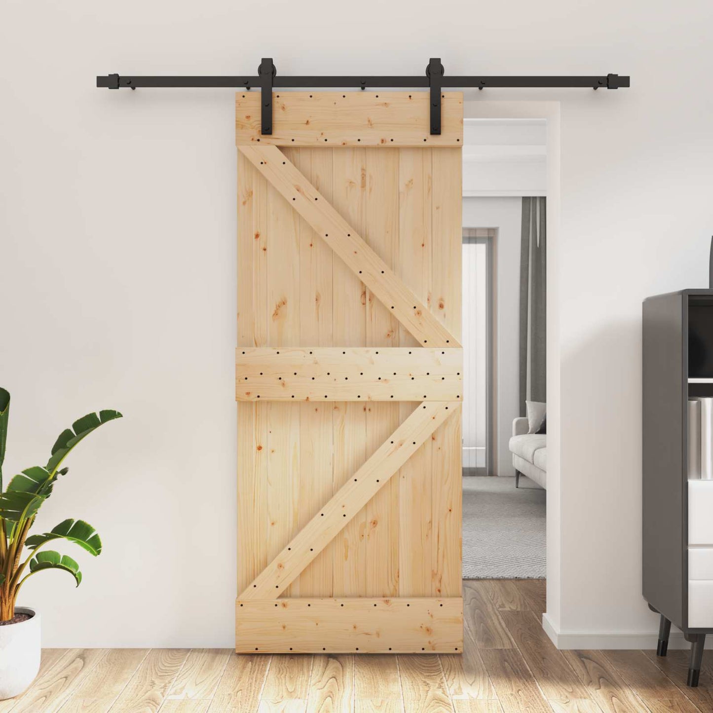Csúszó ajtó Természetes és Fekete 85 x 210 cm Szilárd Fenyőfa