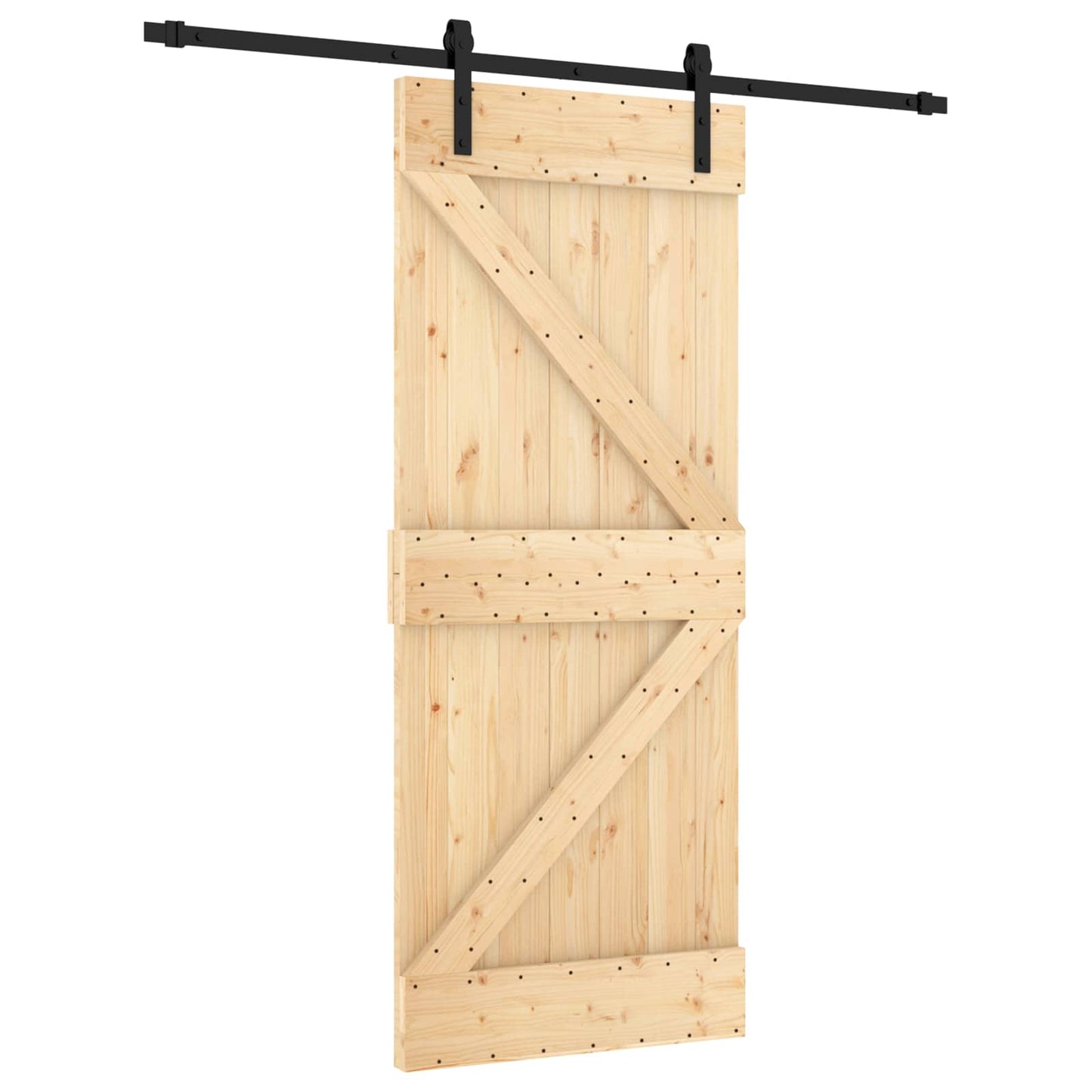Csúszó ajtó Természetes és Fekete 85 x 210 cm Szilárd Fenyőfa