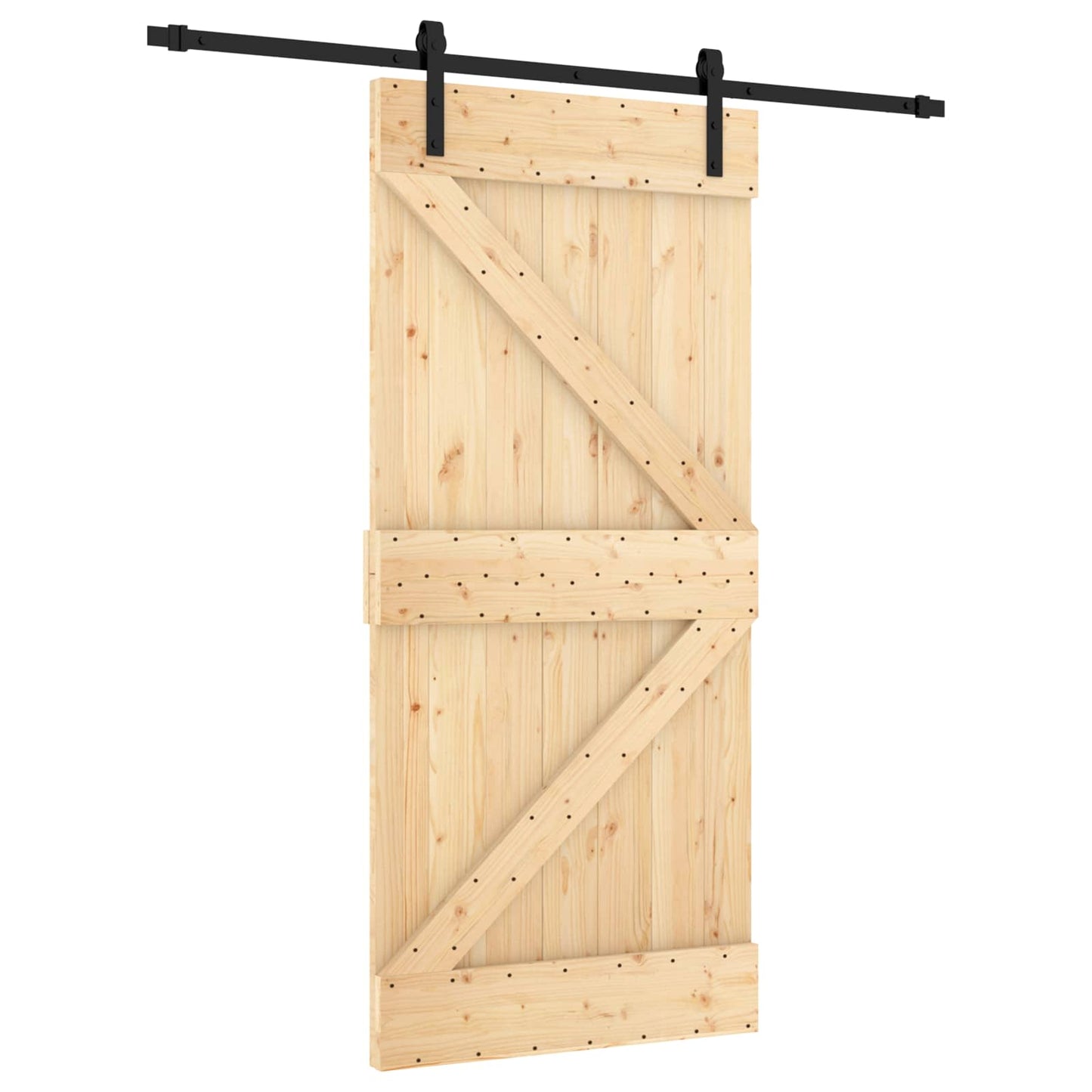 Csúszó ajtó Természetes és Fekete 95 x 210 cm Szilárd Fenyőfa
